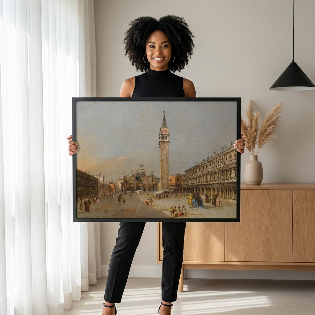 Quadro Decorativo Piazza San Marco - Guardi com modelo em ambiente