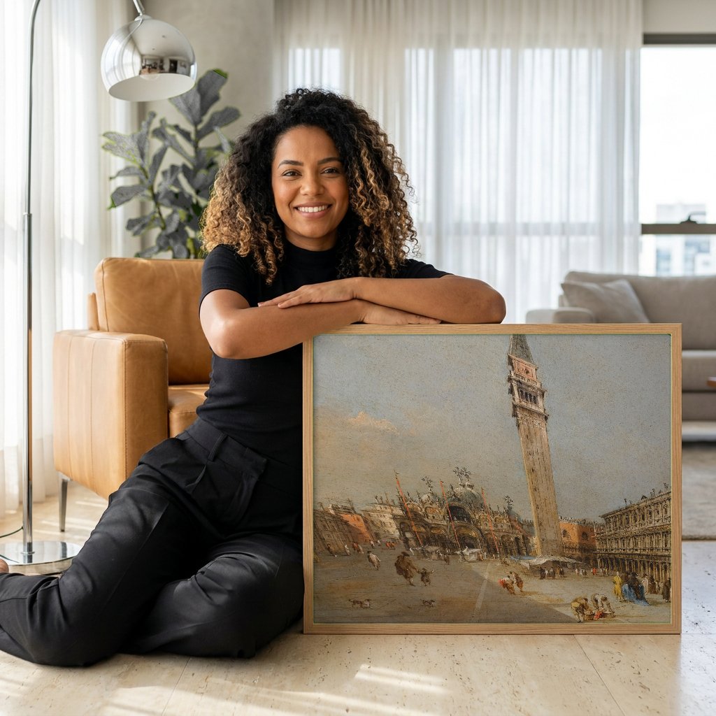 Quadro Decorativo Piazza San Marco - Guardi com modelo em ambiente