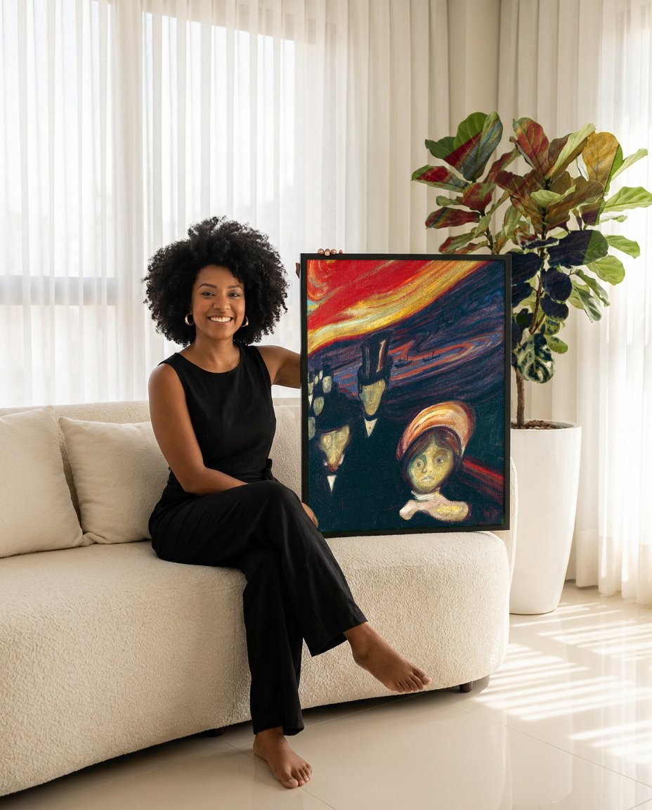 Quadro Decorativo A Voz da Noite - Edvard Munch com modelo em ambiente