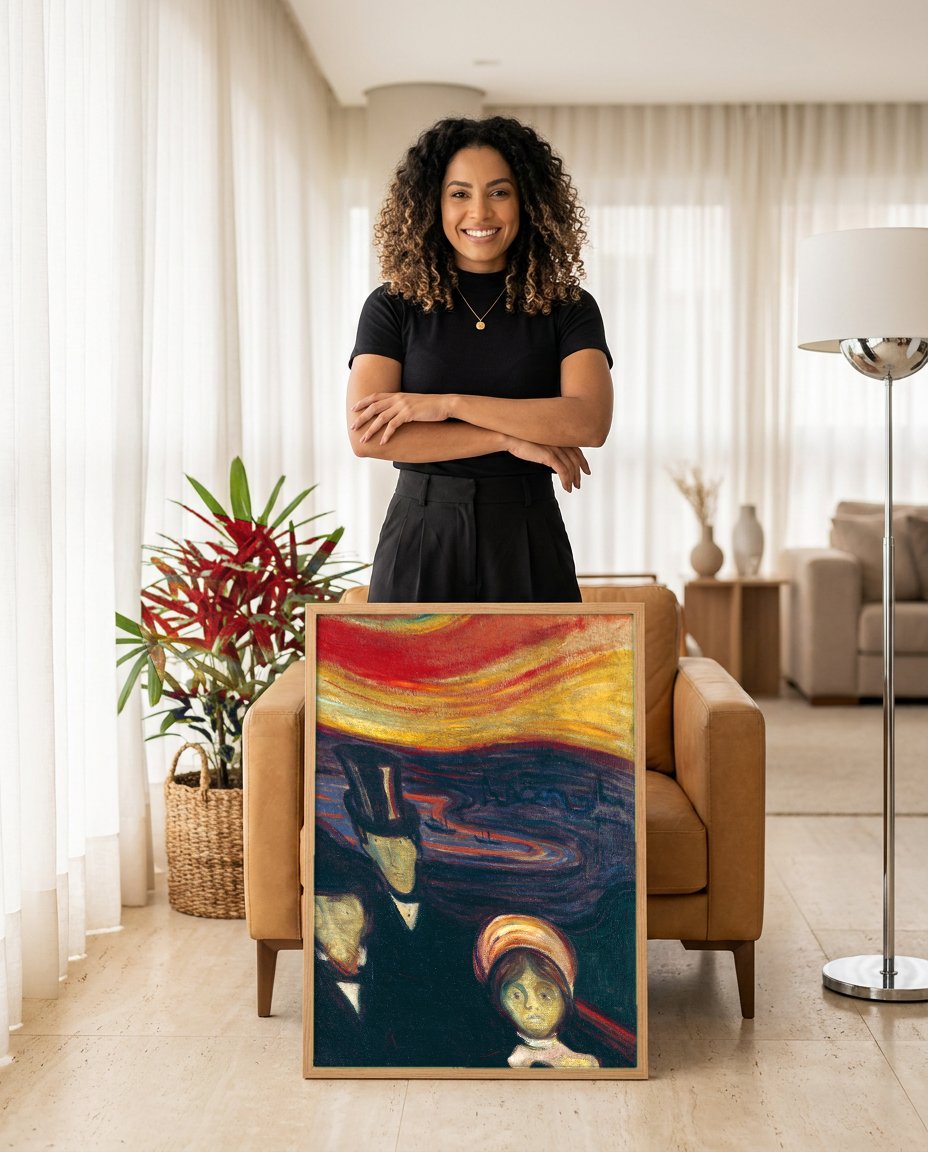 Quadro Decorativo A Voz da Noite - Edvard Munch com modelo em ambiente