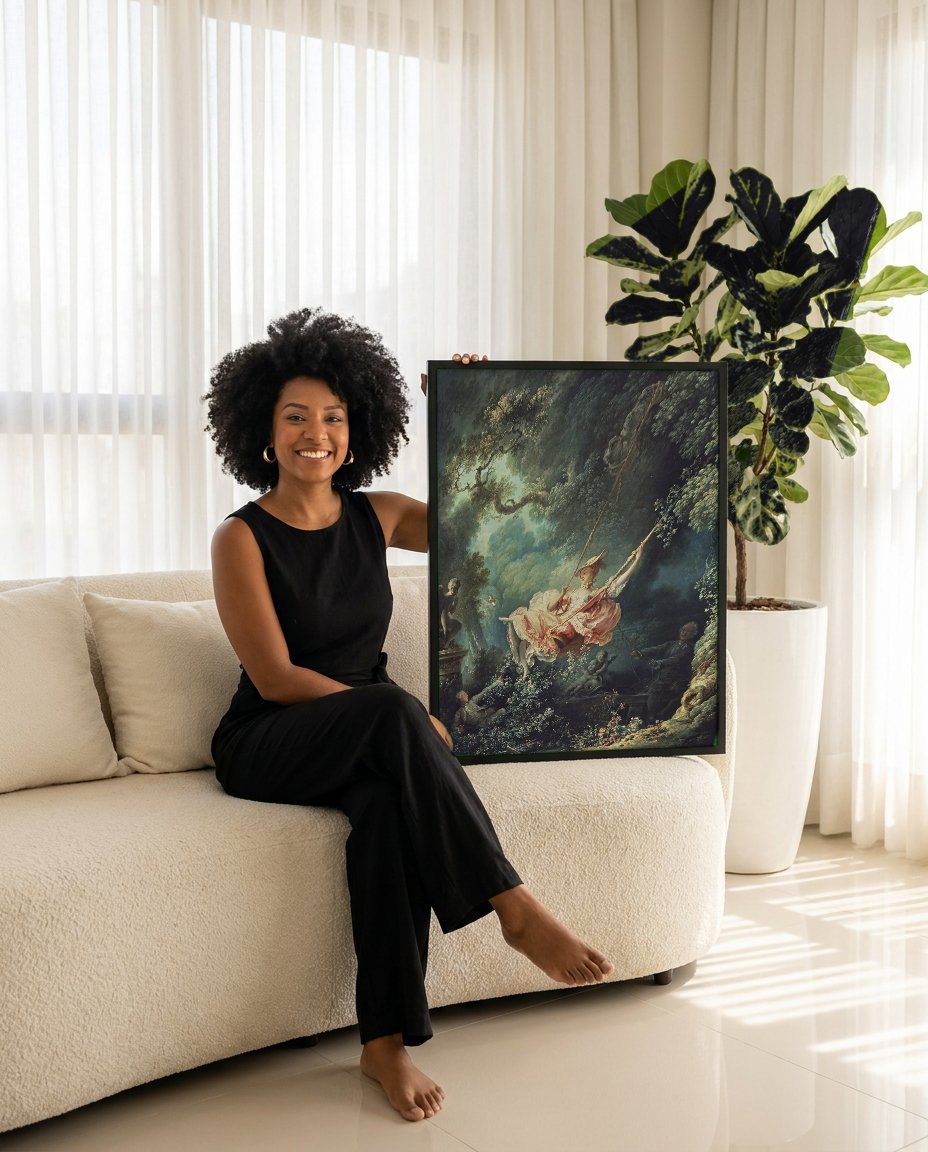 Quadro Decorativo O Balanço - Fragonard com modelo em ambiente