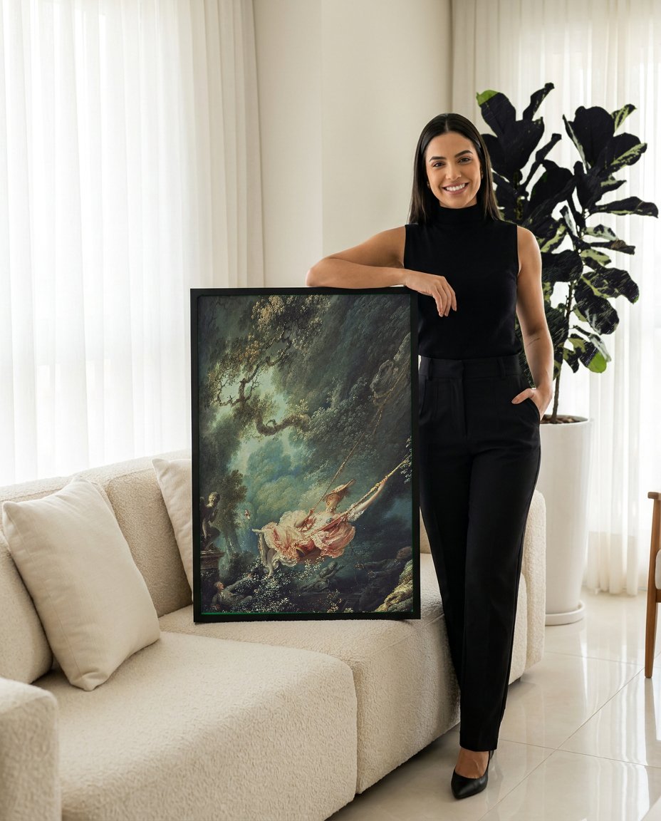 Quadro Decorativo O Balanço - Fragonard com modelo em ambiente