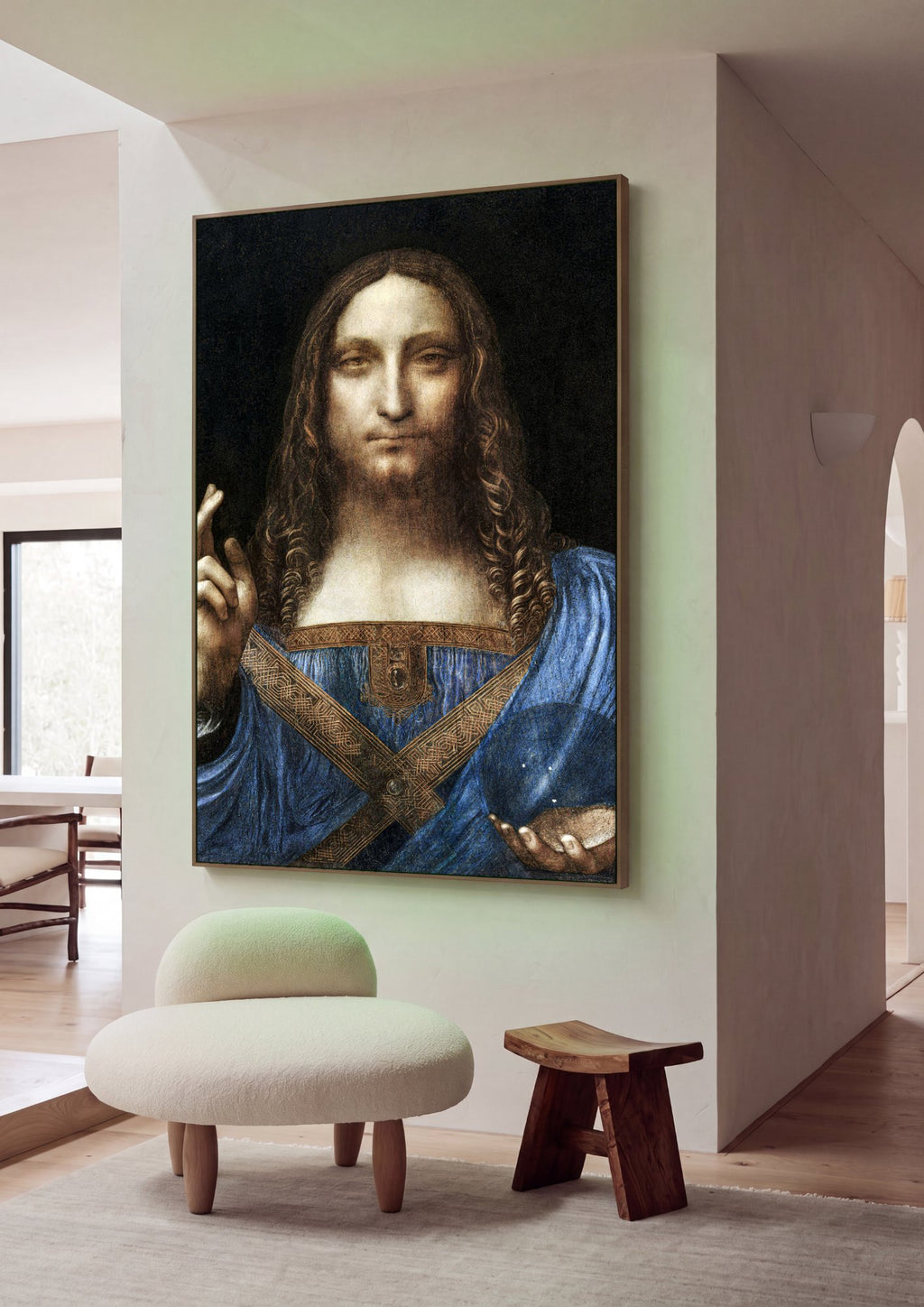 Quadro Decorativo Salvator Mundi - Leonardo Da Vinci em ambiente decorado