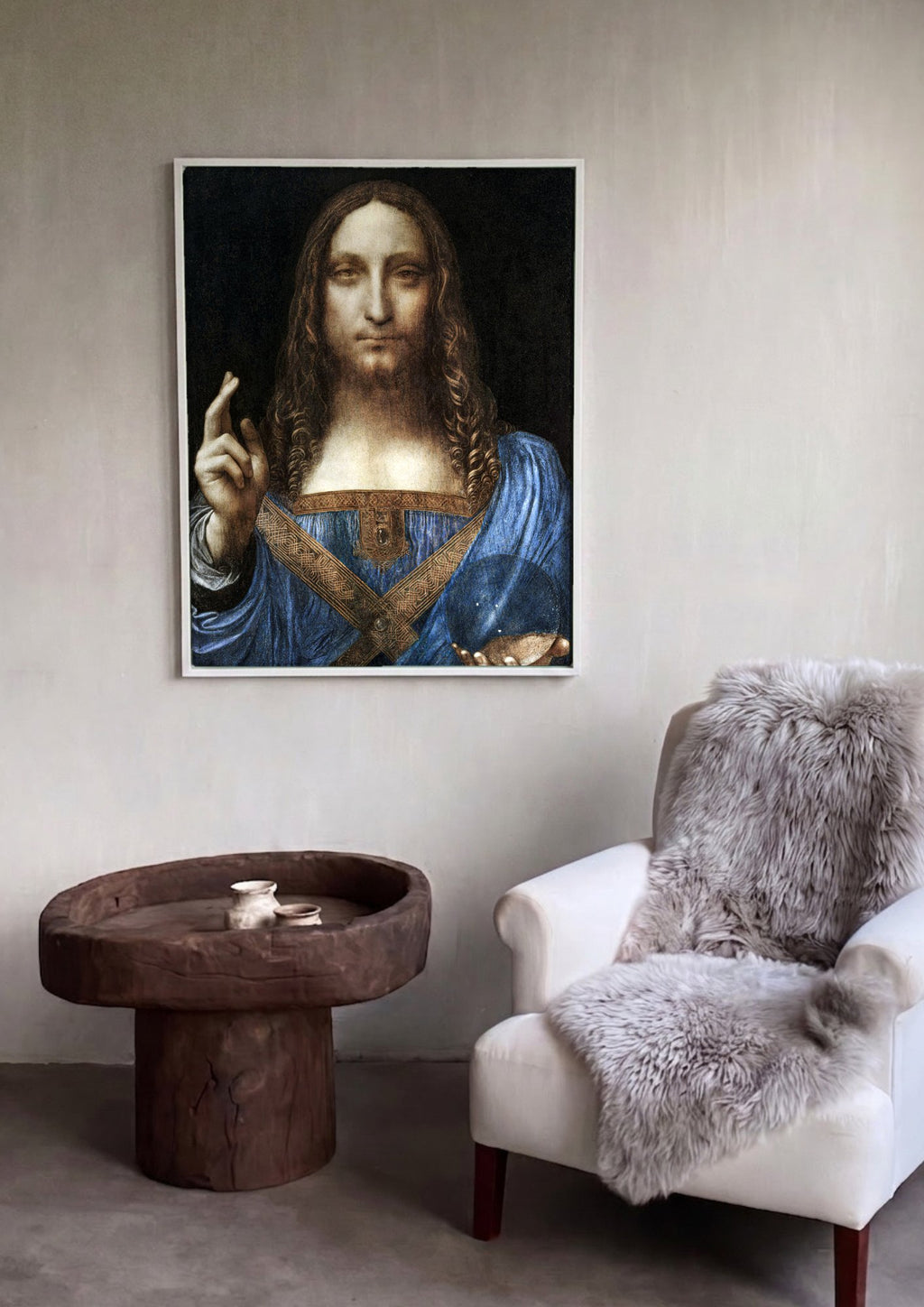 Quadro Decorativo Salvator Mundi - Leonardo Da Vinci em ambiente decorado
