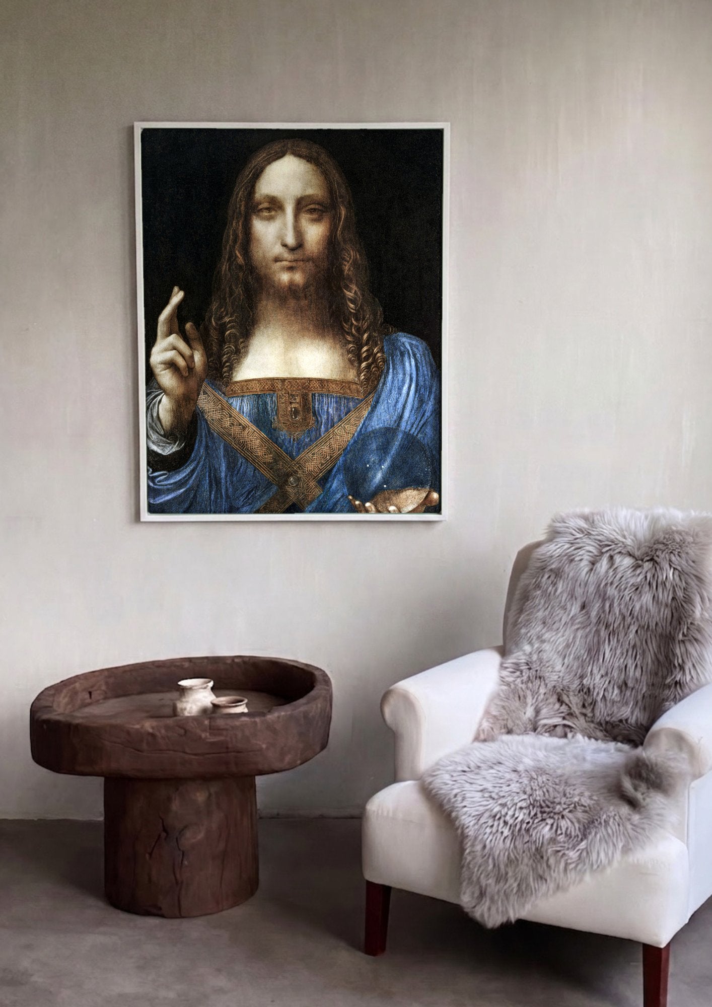 Quadro Decorativo Salvator Mundi - Leonardo Da Vinci em ambiente decorado