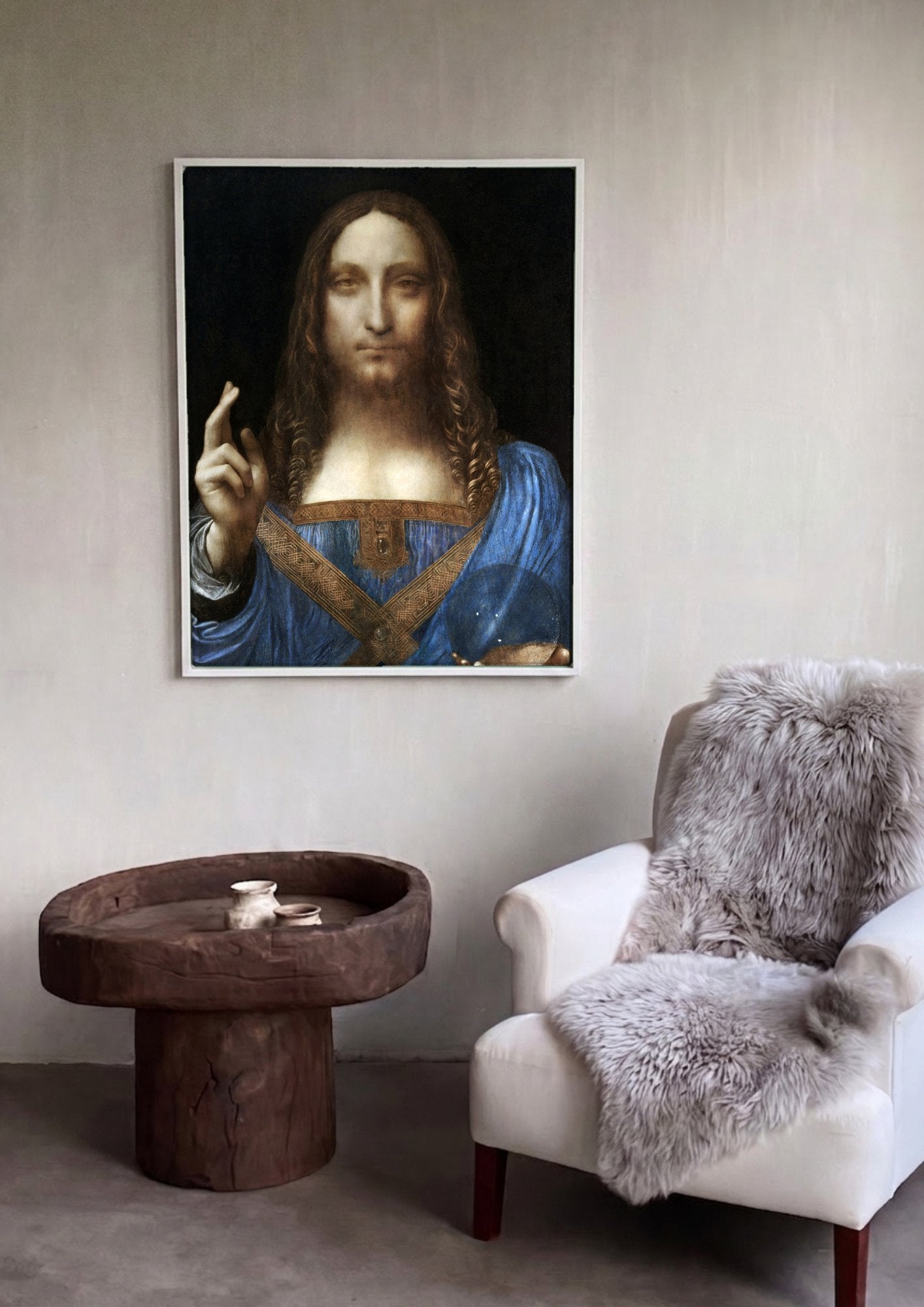 Quadro Decorativo Salvator Mundi - Leonardo Da Vinci em ambiente decorado