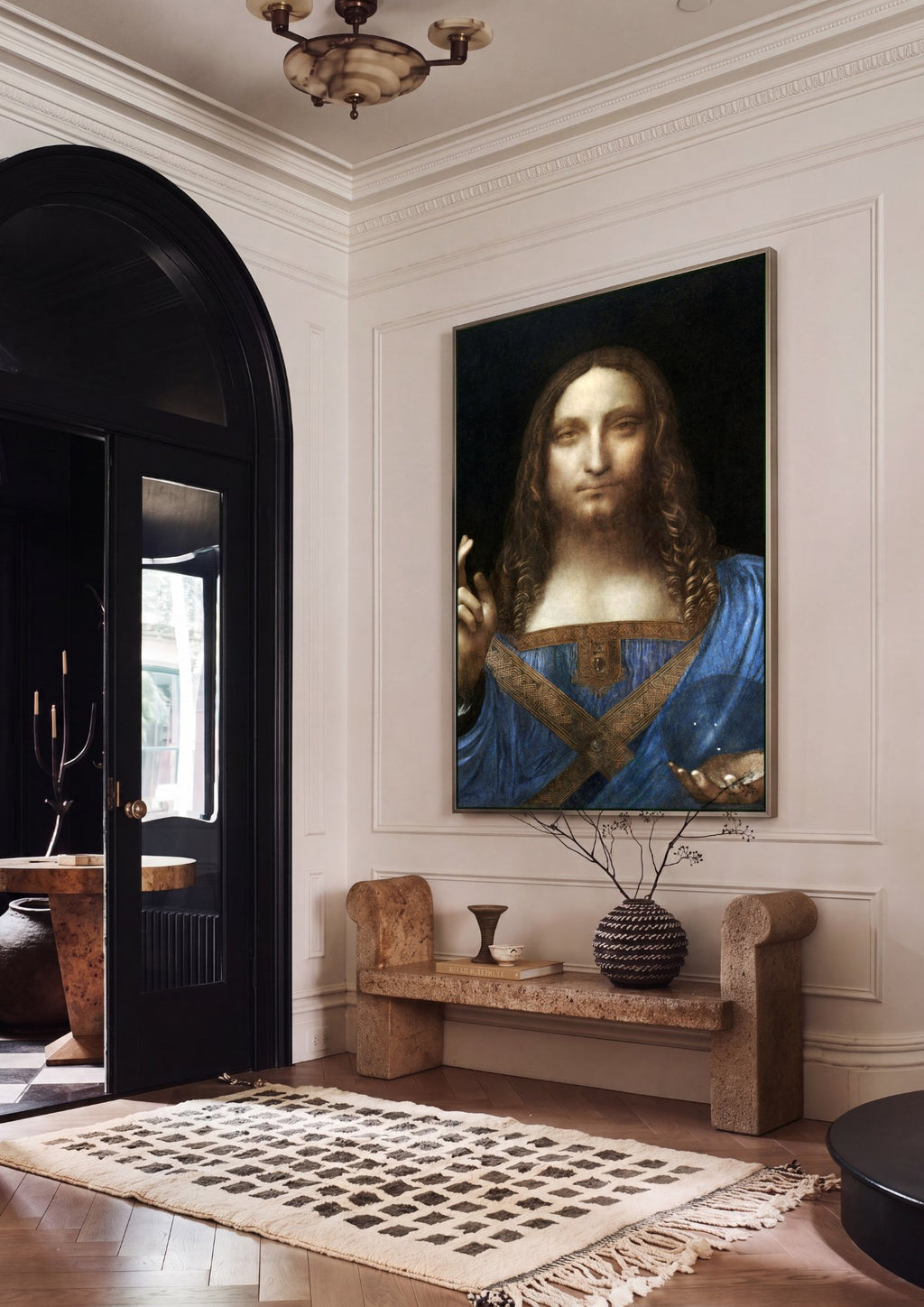 Quadro Decorativo Salvator Mundi - Leonardo Da Vinci em ambiente decorado