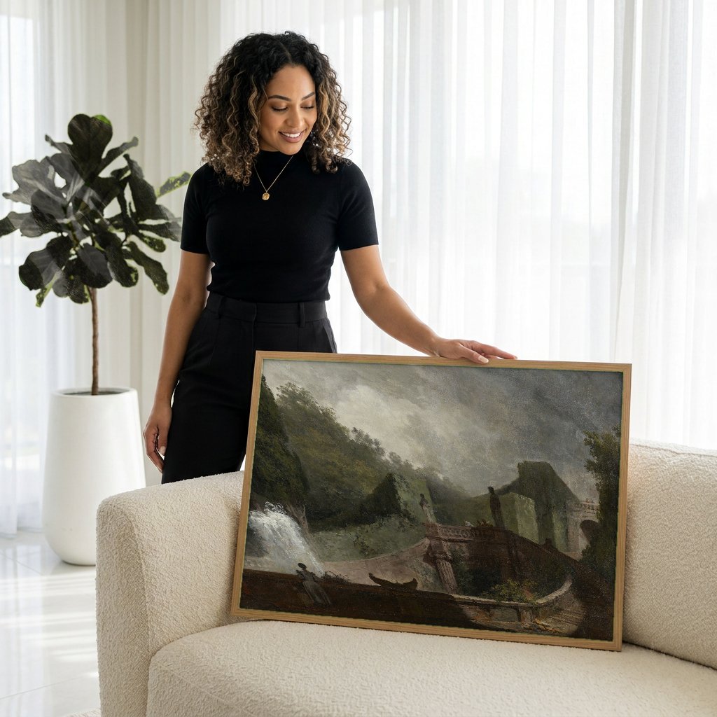 Quadro Decorativo A Fonte - Fragonard com modelo em ambiente