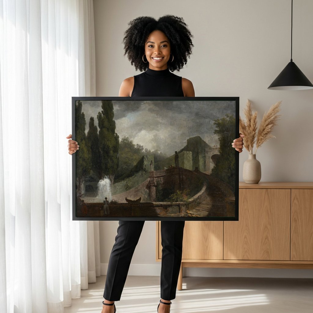 Quadro Decorativo A Fonte - Fragonard com modelo em ambiente