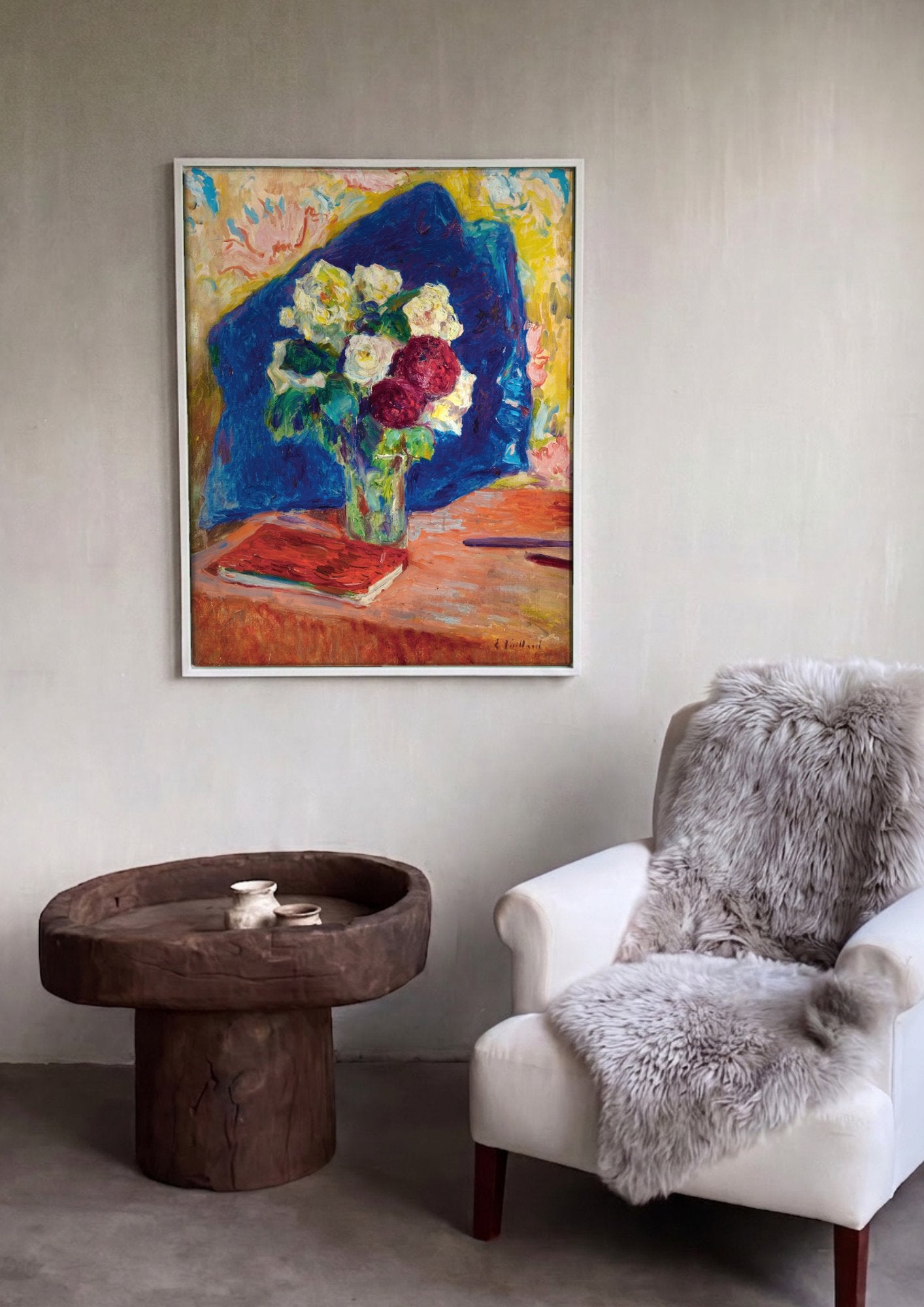 Quadro Decorativo 'Rosas em Vaso' - Édouard Vuillard em ambiente decorado