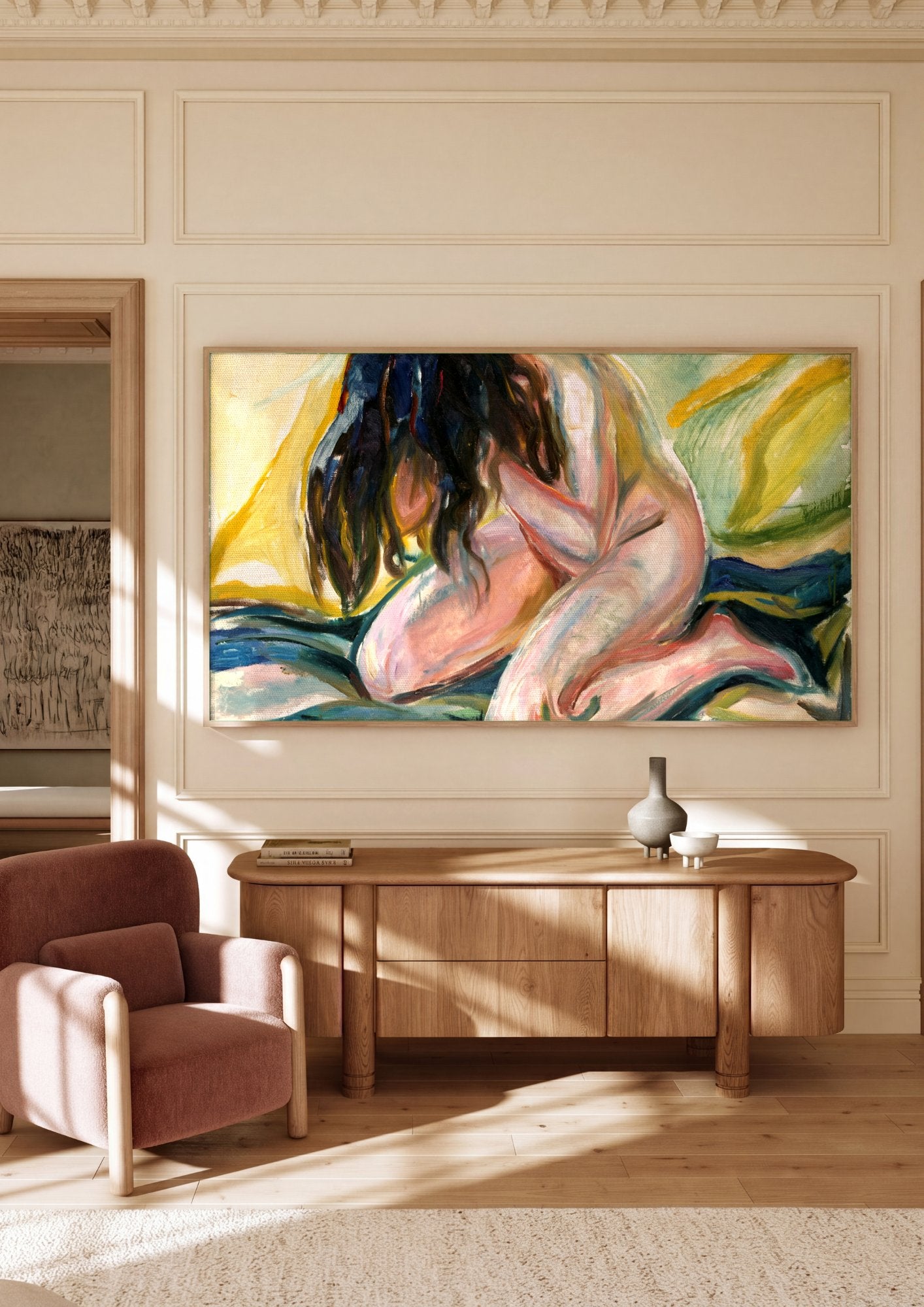 Quadro Decorativo A Mulher Chora - Edvard Munch em ambiente decorado
