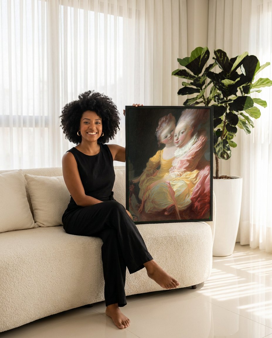 Quadro Decorativo Duas Irmãs - Fragonard com modelo em ambiente