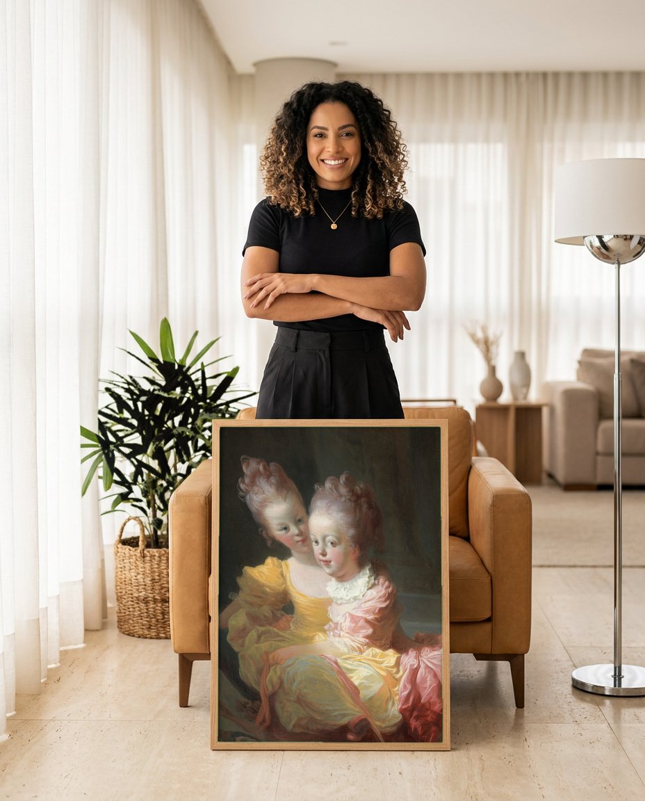 Quadro Decorativo Duas Irmãs - Fragonard com modelo em ambiente