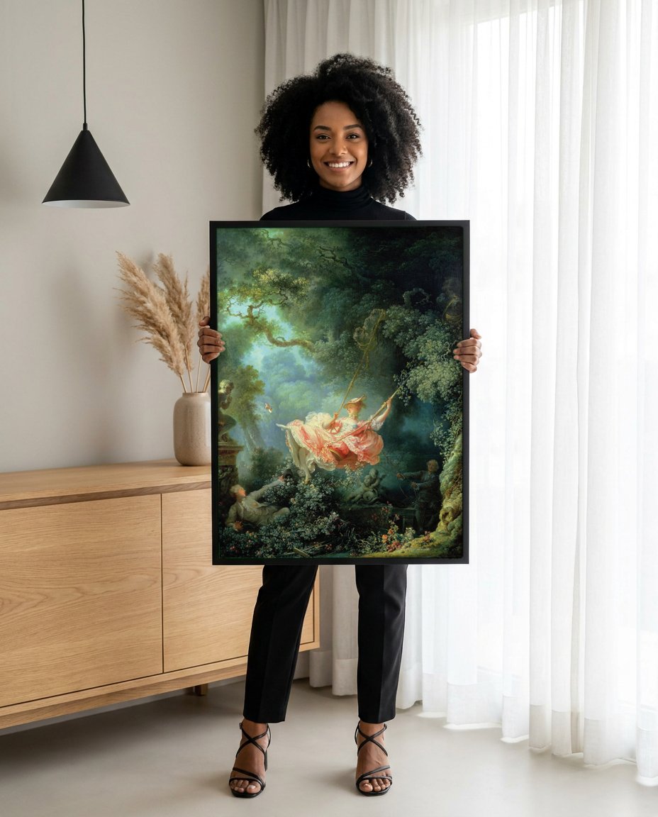 Quadro Decorativo O Balanço - Fragonard com modelo em ambiente