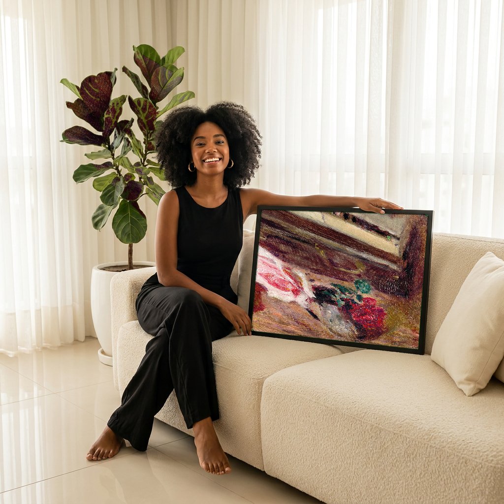 Quadro Decorativo Rosas e Piano - Vuillard com modelo em ambiente