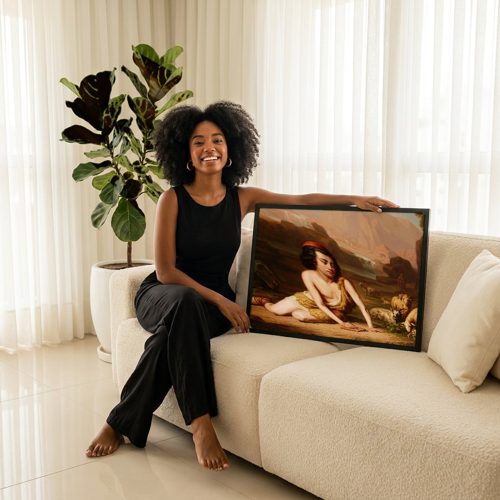 Quadro Decorativo Jovem Pastor - Godward com modelo em ambiente