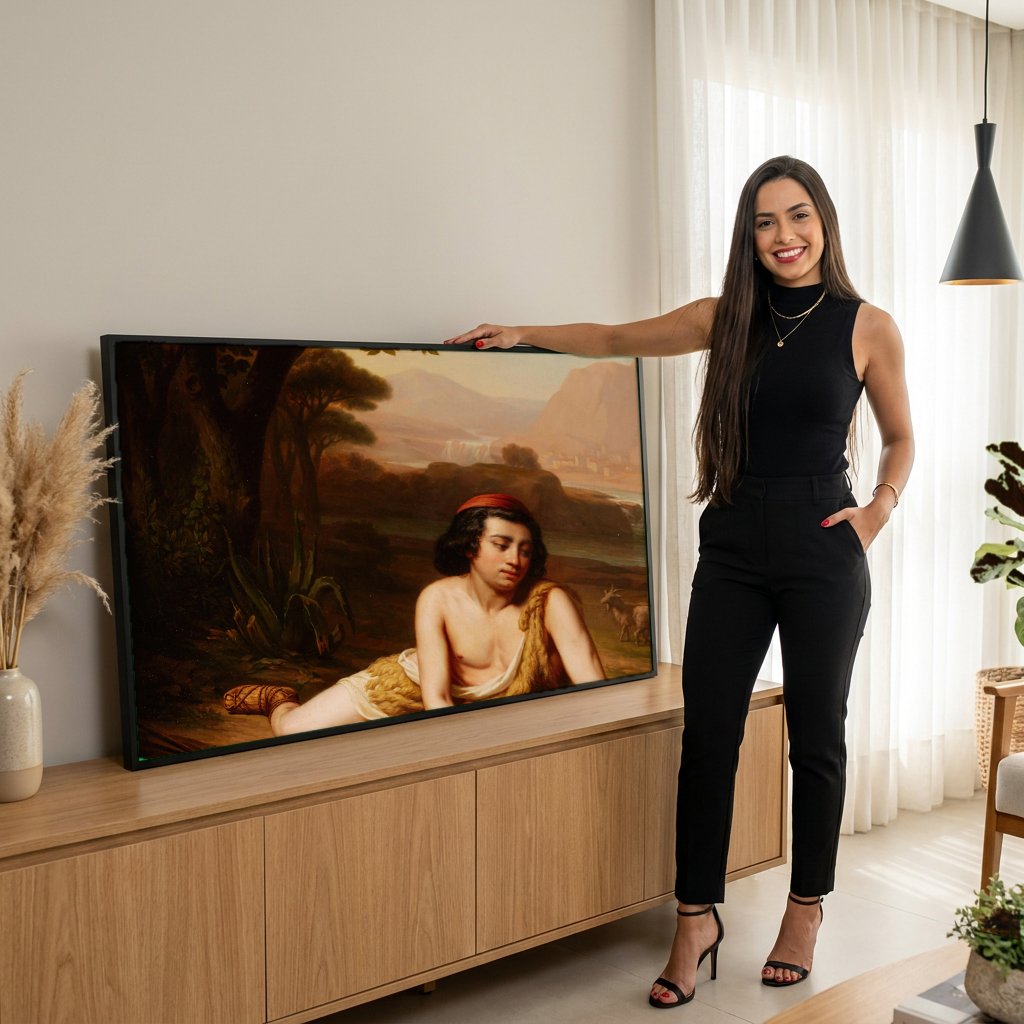 Quadro Decorativo Jovem Pastor - Godward com modelo em ambiente