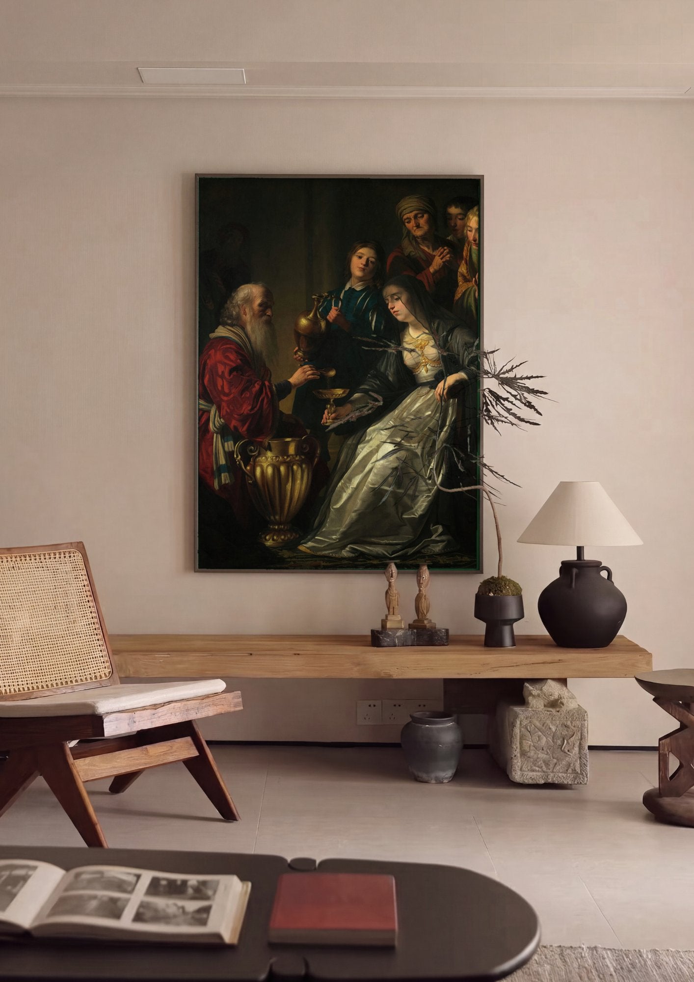 Quadro Decorativo A Oferta a Sara - Gerard van Honthorst em ambiente decorado