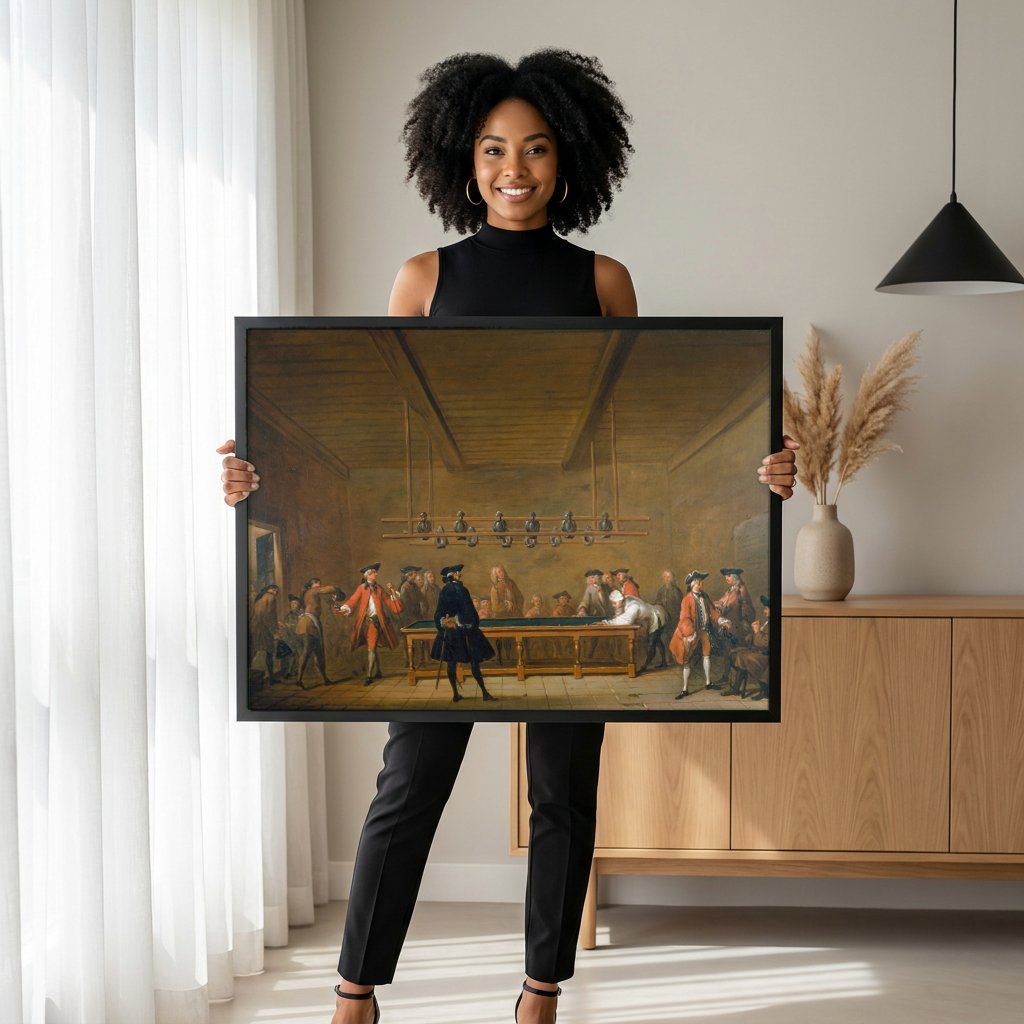 Quadro Decorativo A Sala de Bilhar - Chardin com modelo em ambiente