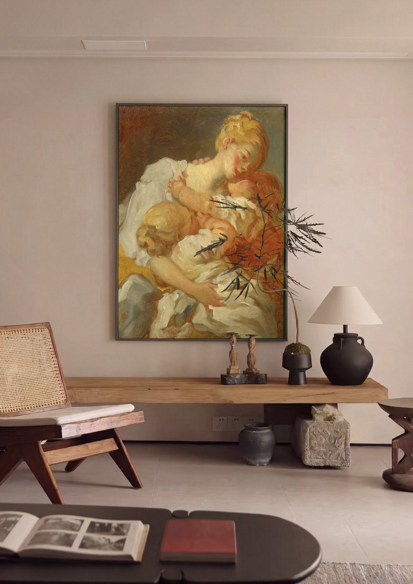 Quadro Decorativo A Mãe Feliz - Fragonard em ambiente decorado