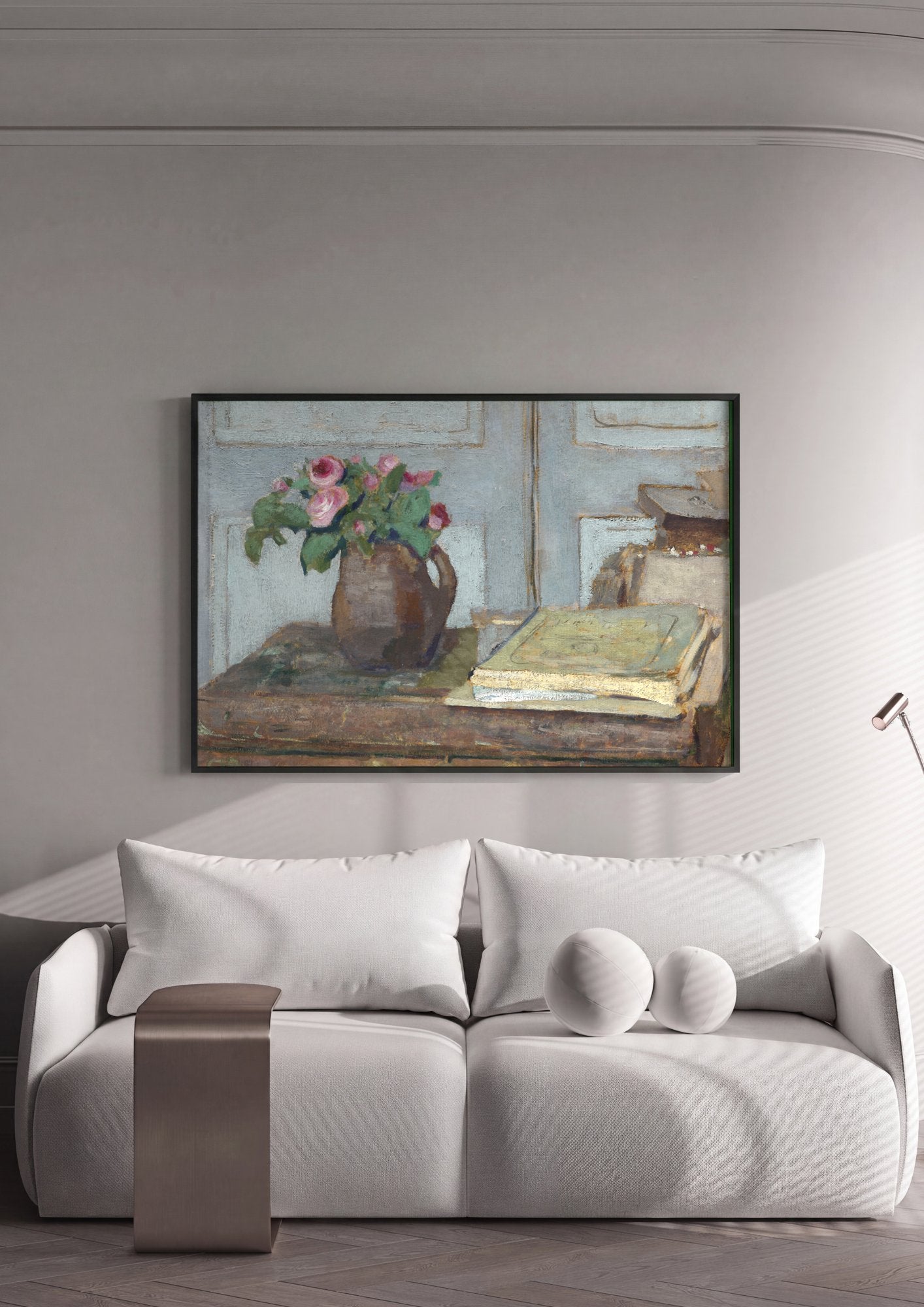 Quadro Decorativo 'Rosas e Livros' - Édouard Vuillard em ambiente decorado