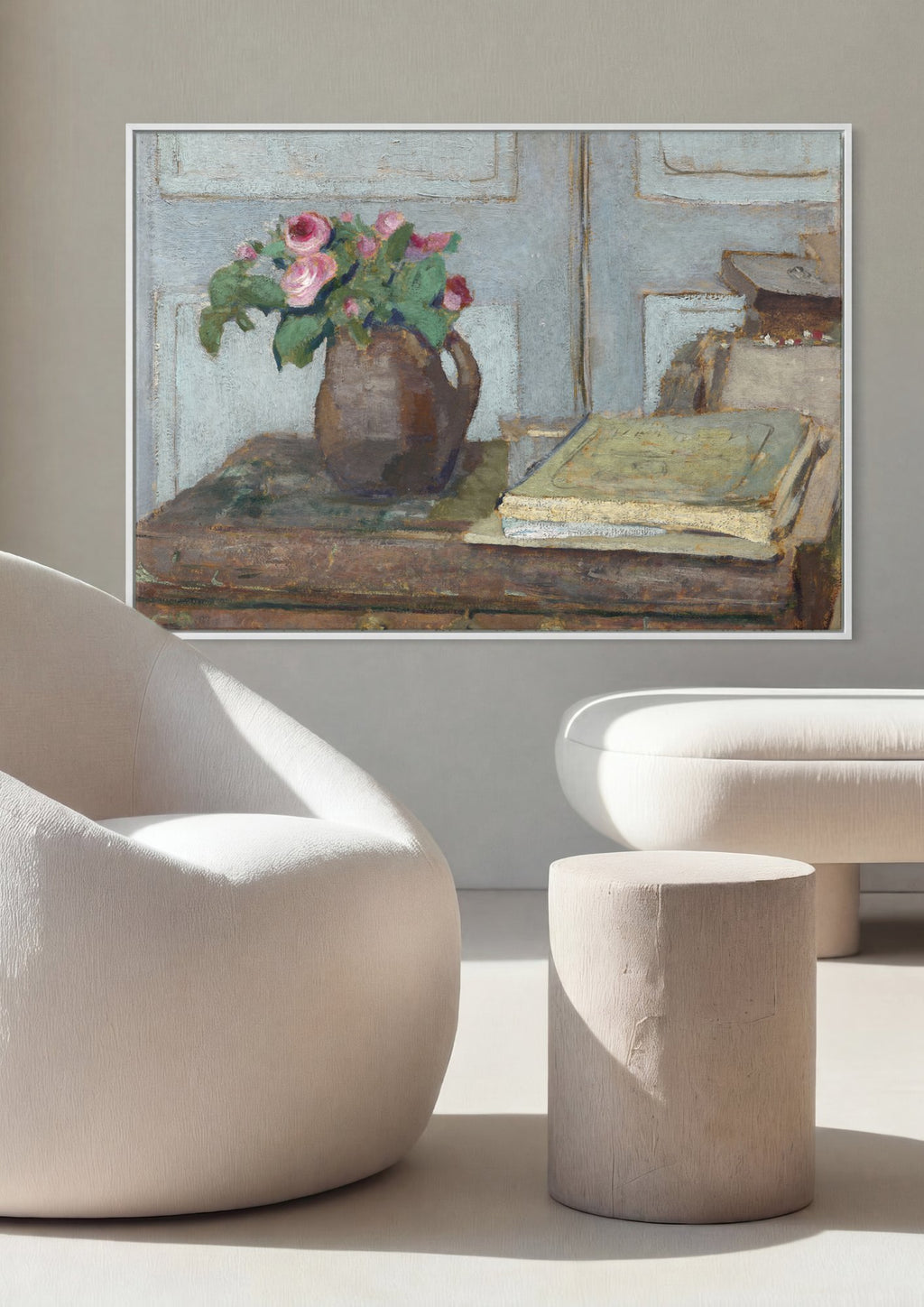 Quadro Decorativo 'Rosas e Livros' - Édouard Vuillard em ambiente decorado