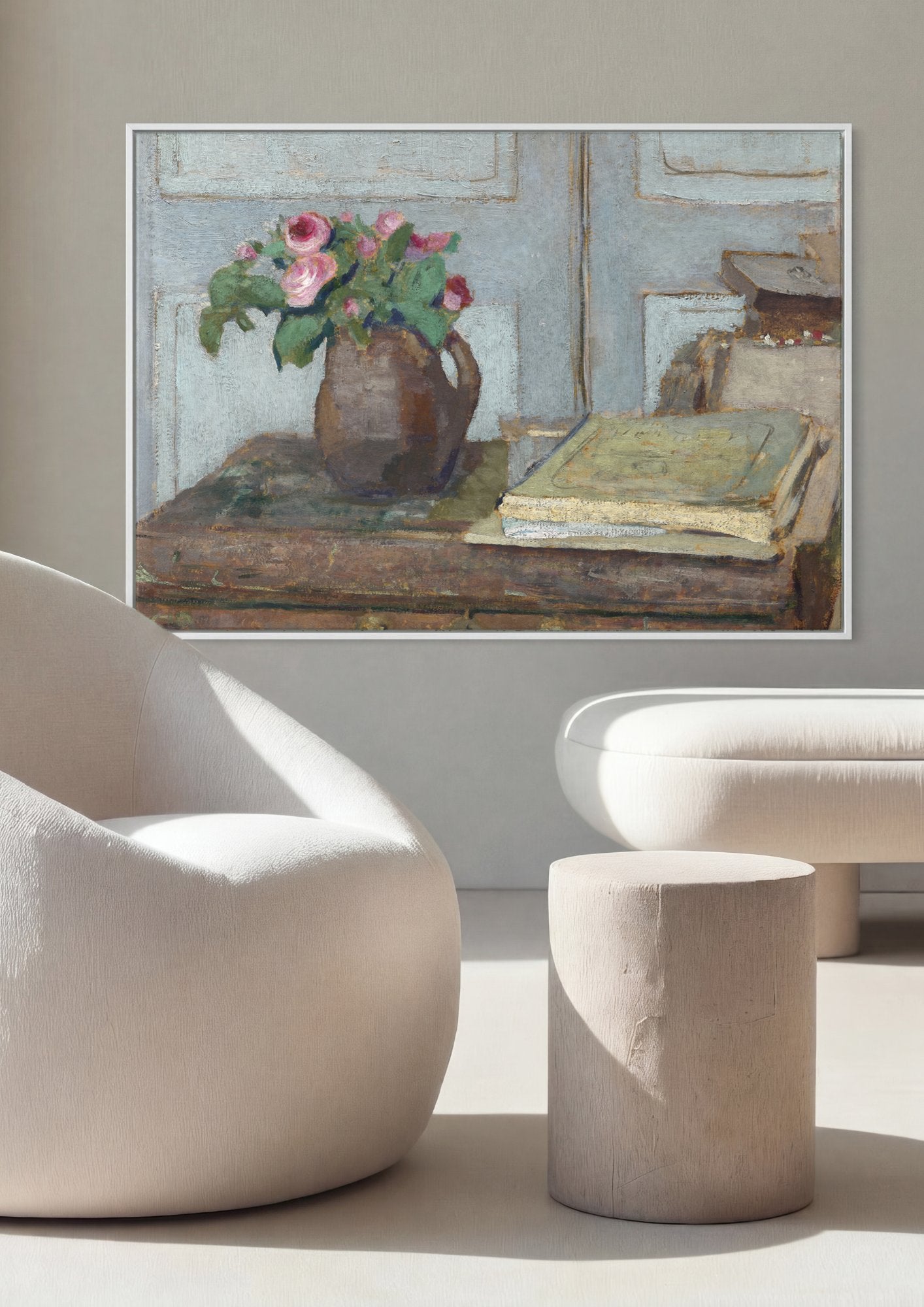 Quadro Decorativo 'Rosas e Livros' - Édouard Vuillard em ambiente decorado