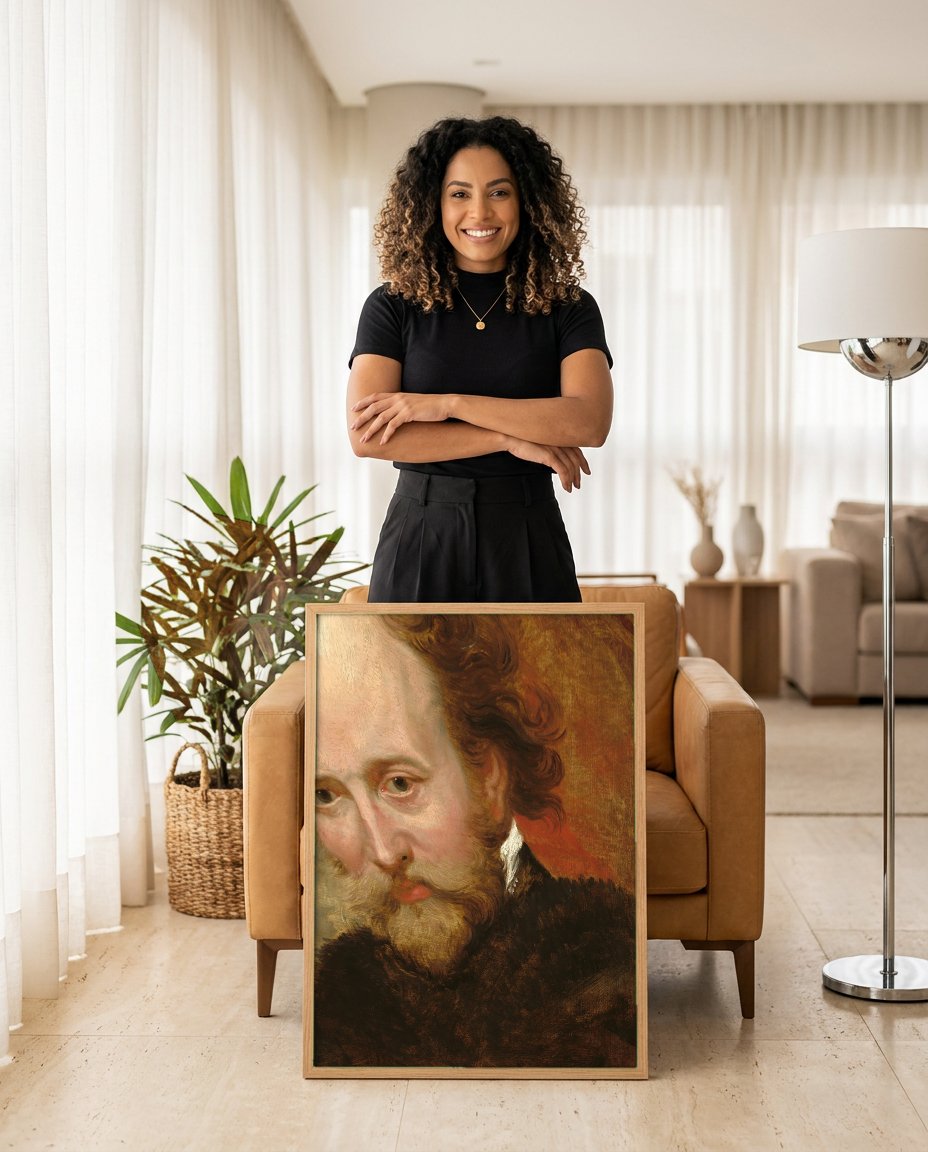 Quadro Decorativo Retrato de Shakespeare - Rubens com modelo em ambiente