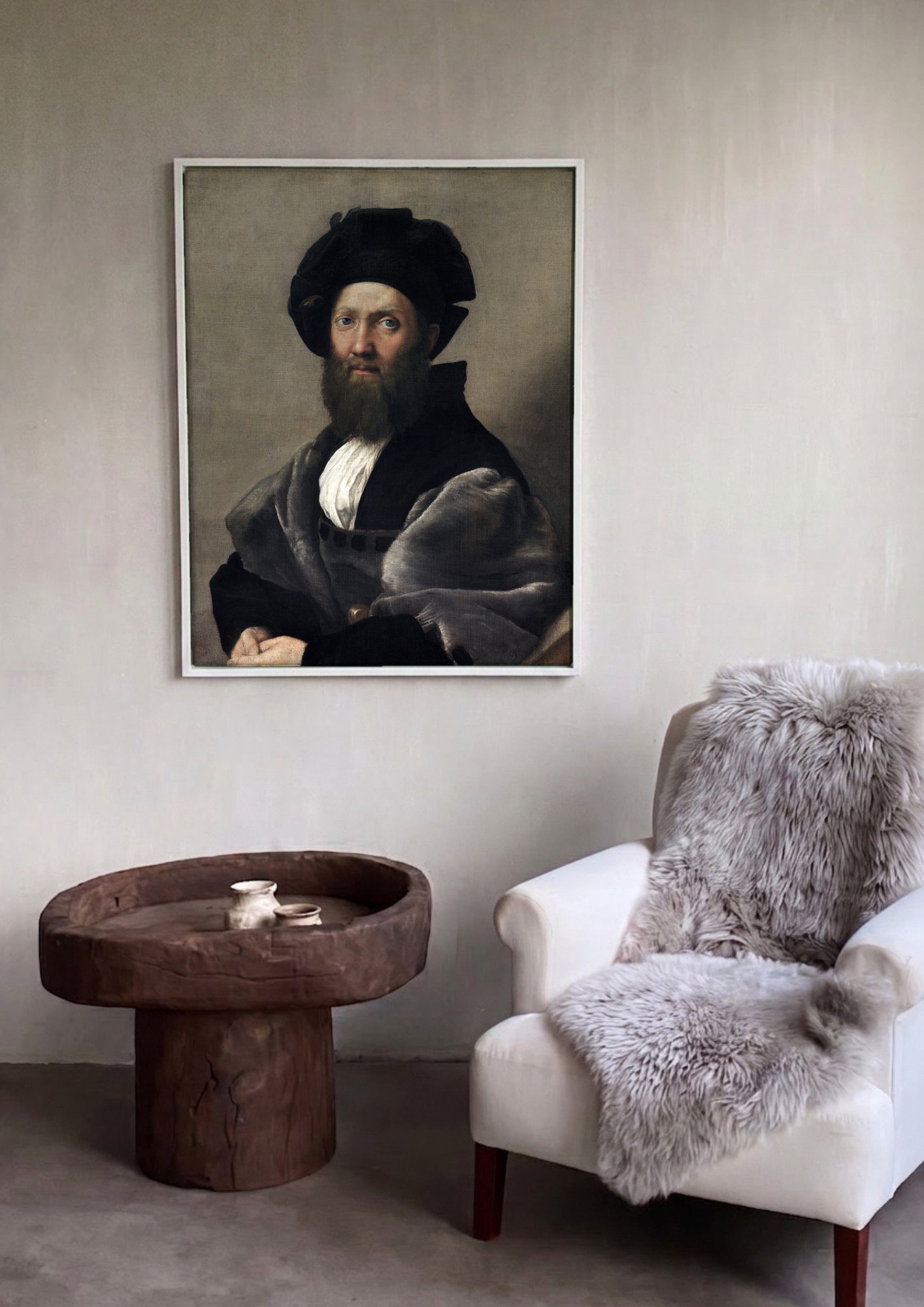 Quadro Decorativo Retrato de Baldassare Castiglione - Rafael em ambiente decorado