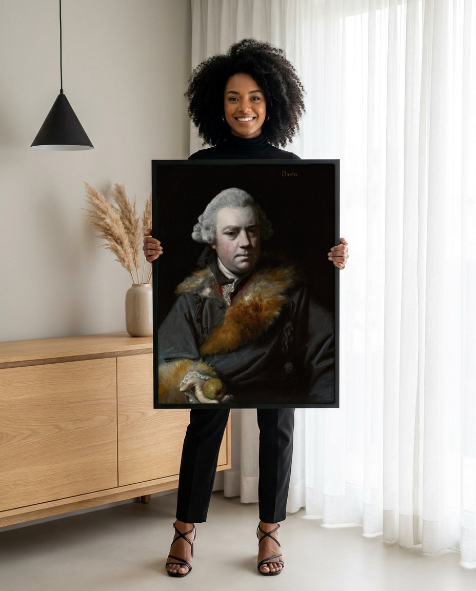Quadro Decorativo Retrato de Joseph Baretti - Sir Joshua Reynolds com modelo em ambiente