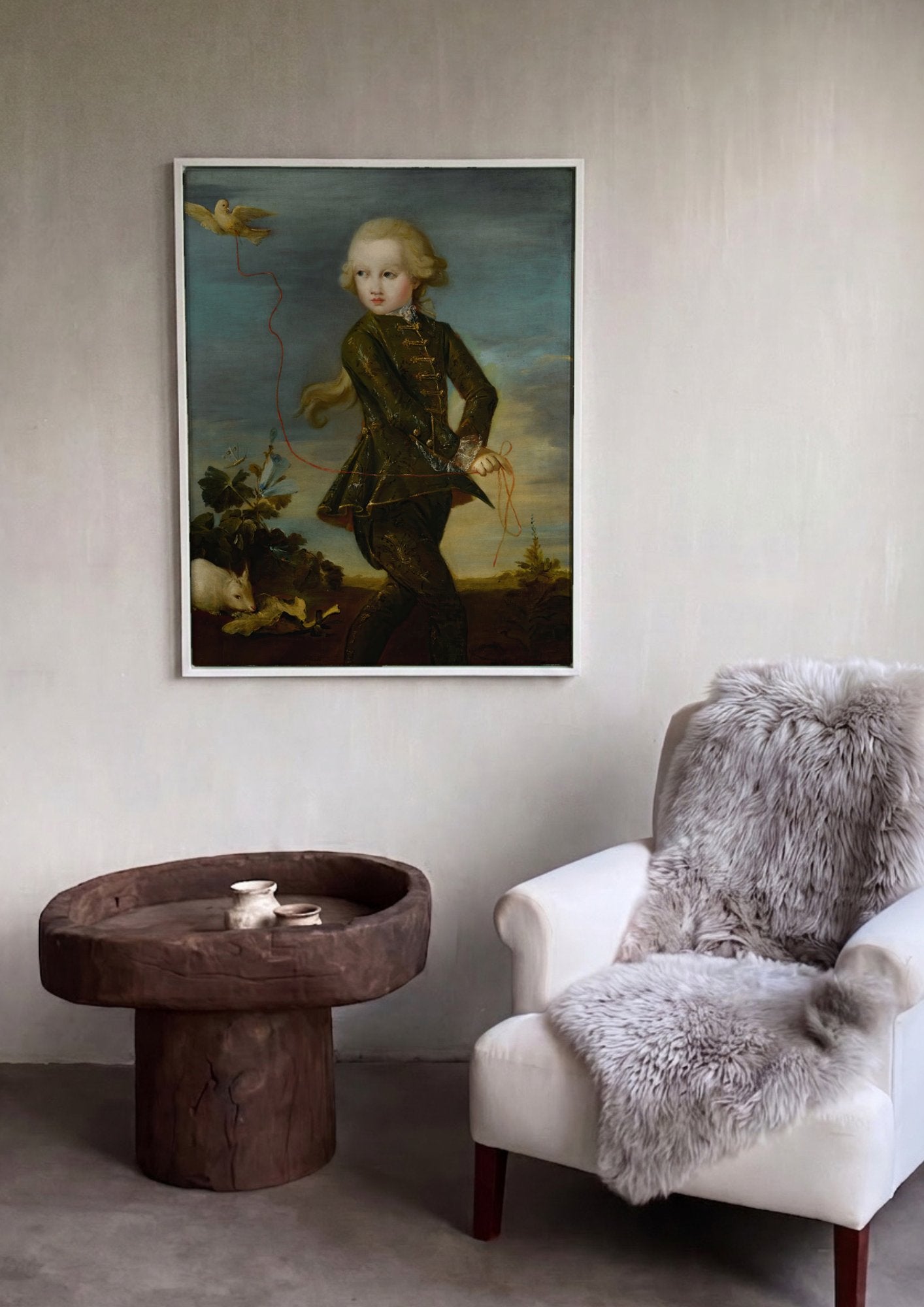 Quadro Decorativo O Menino com o Passarinho - Francesco Guardi em ambiente decorado
