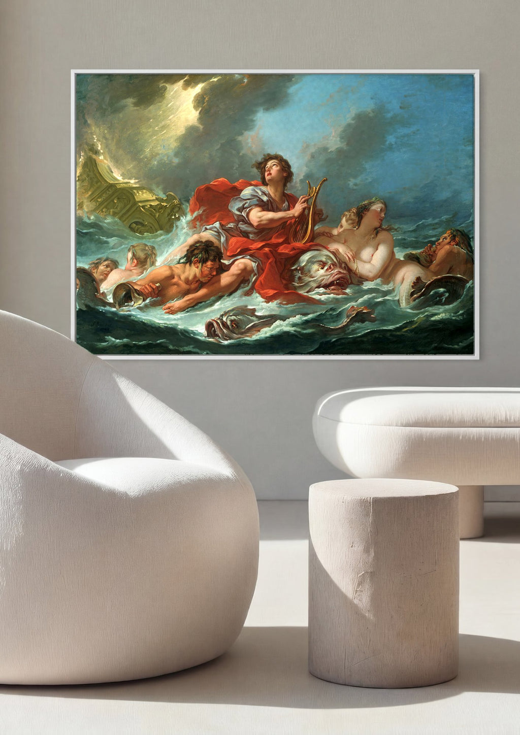Quadro Decorativo Apolo e as Ninfas Marinhas - Boucher em ambiente decorado