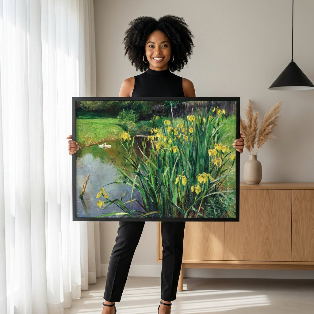Quadro Decorativo Jardins de Irises - Marie Egner com modelo em ambiente
