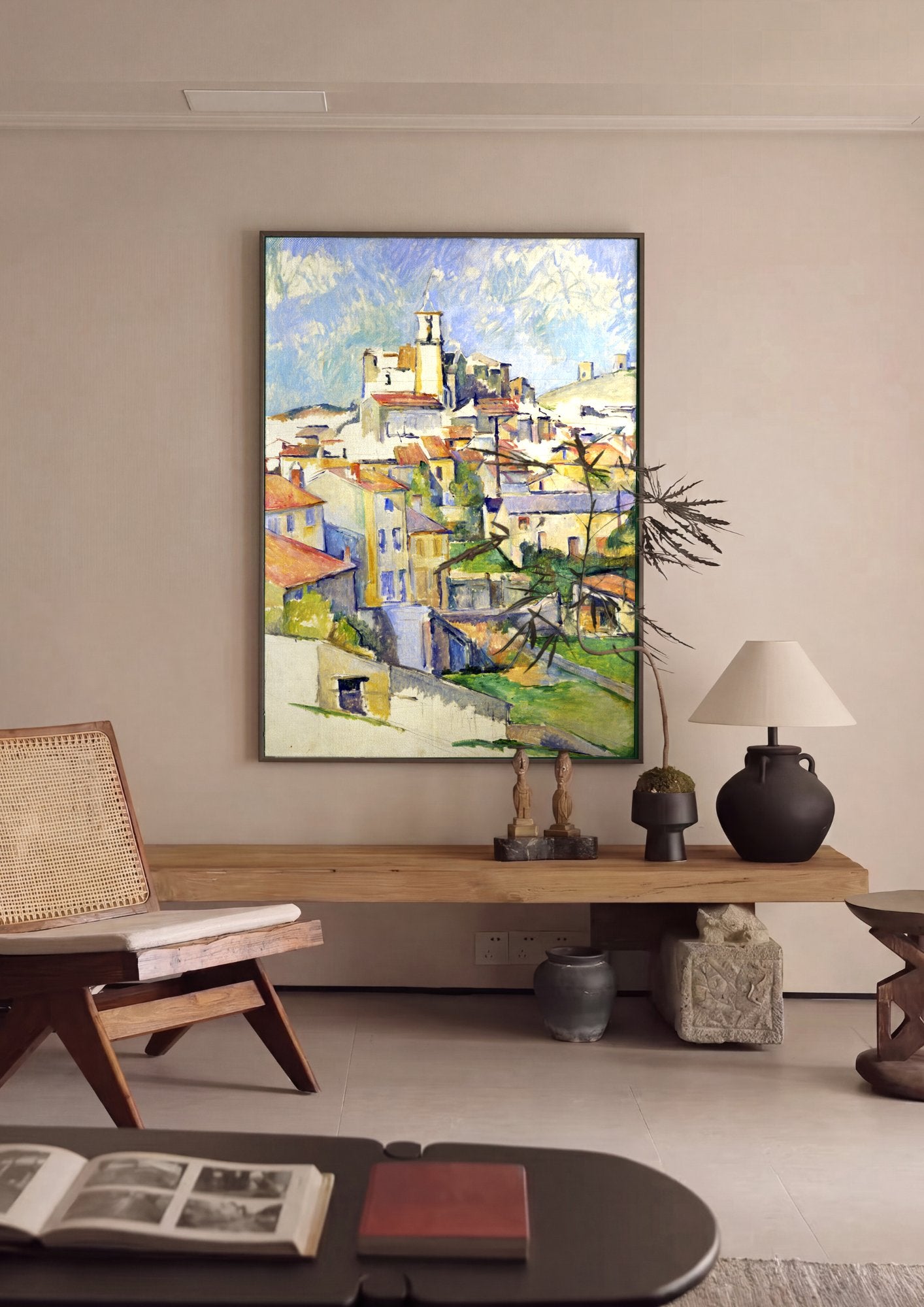Quadro Decorativo Vilarejo com Campanário - Paul Cézanne em ambiente decorado