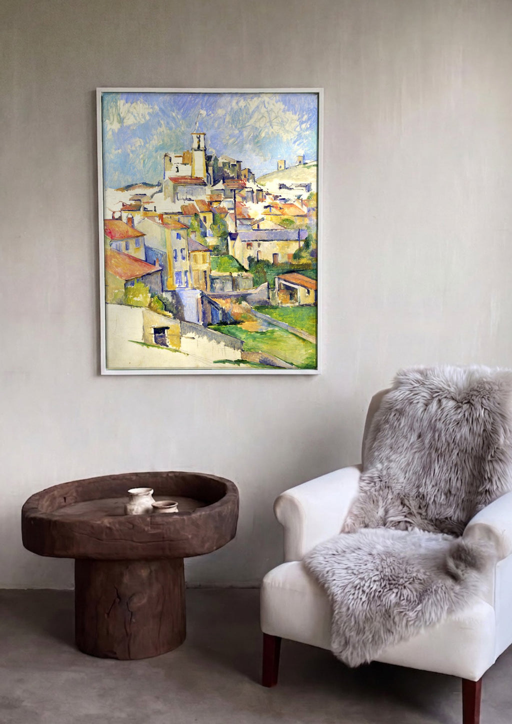 Quadro Decorativo Vilarejo com Campanário - Paul Cézanne em ambiente decorado