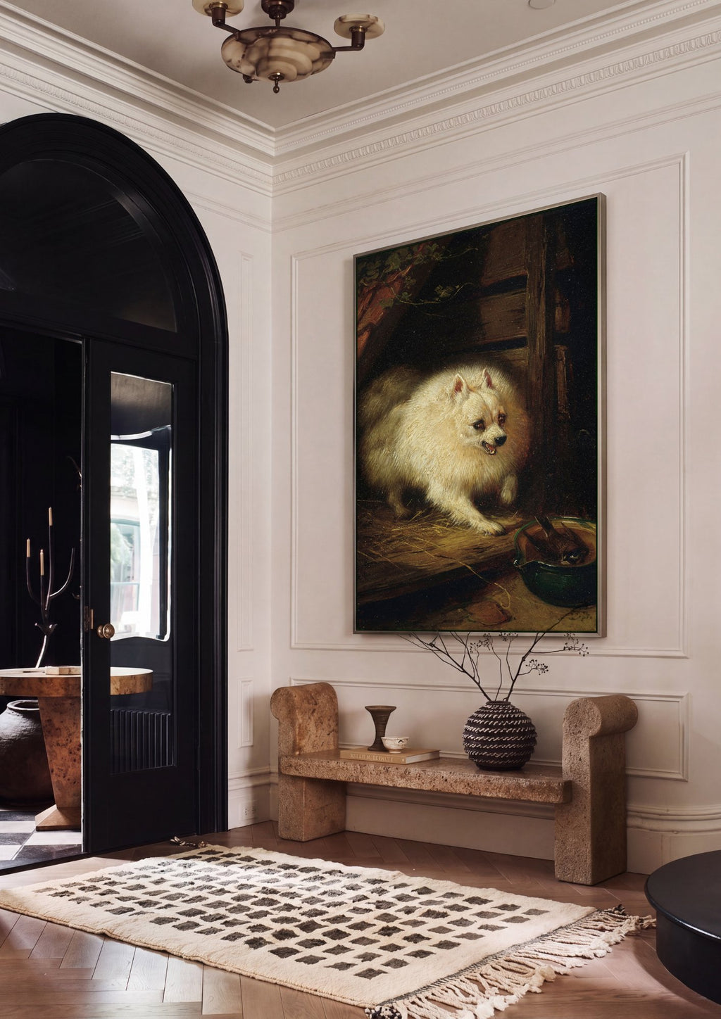 Quadro Decorativo Cão Defendendo Passarinho - Henriëtte Ronner-Knip em ambiente decorado