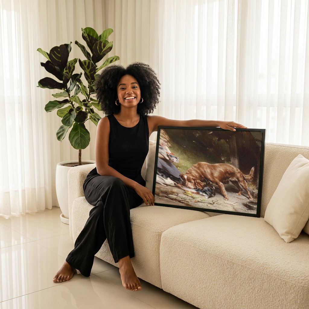 Quadro Decorativo Cenas Domésticas - Carl Reichert com modelo em ambiente