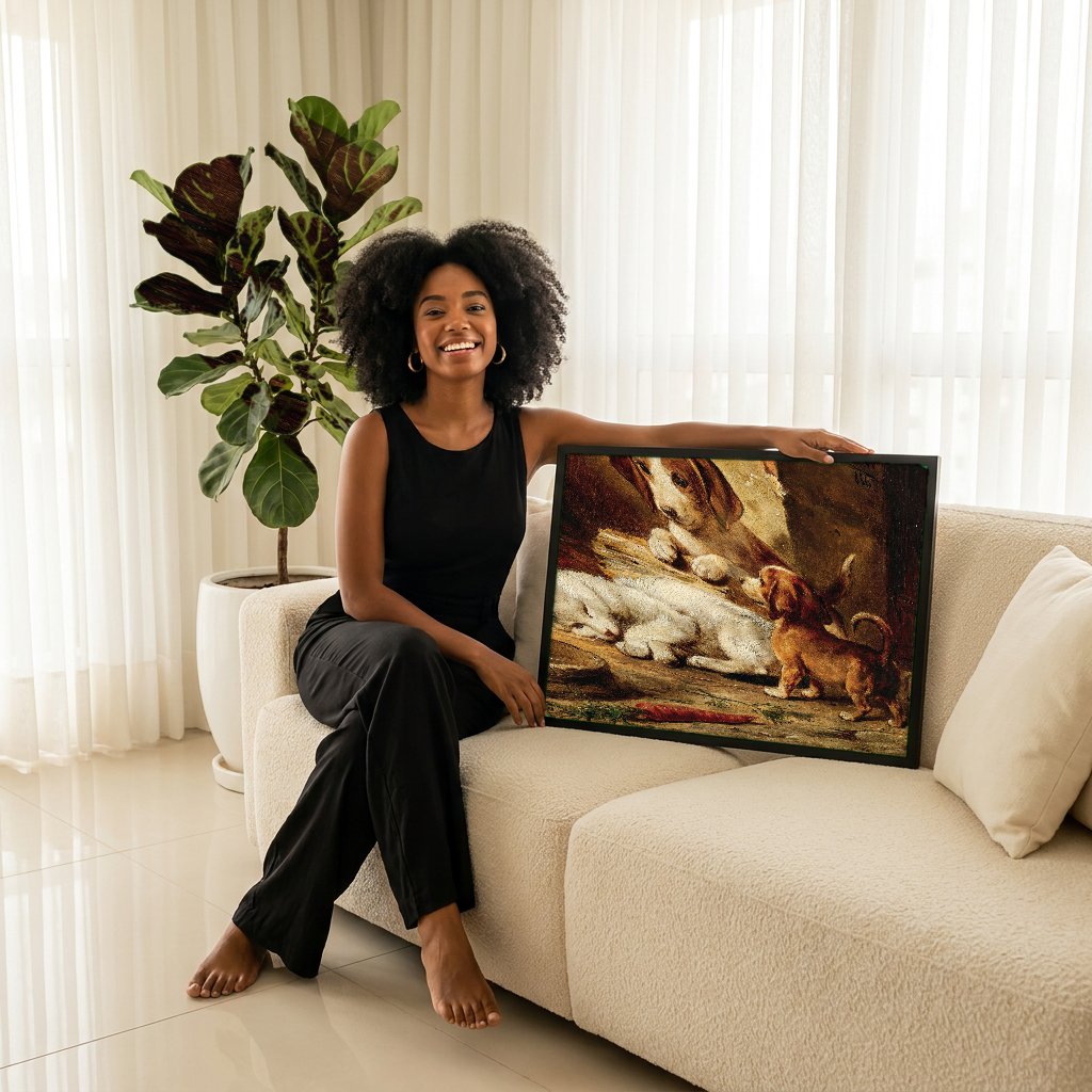 Quadro Decorativo Cenas Domésticas - Carl Reichert com modelo em ambiente