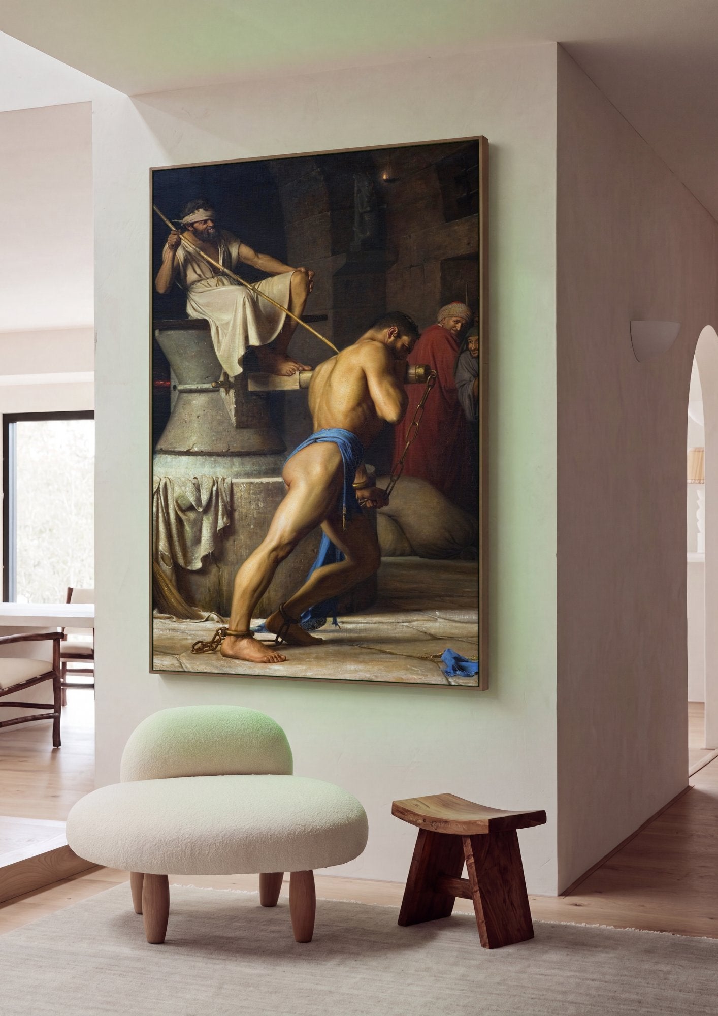 Quadro Decorativo Sansão no Moinho - Carl Bloch em ambiente decorado