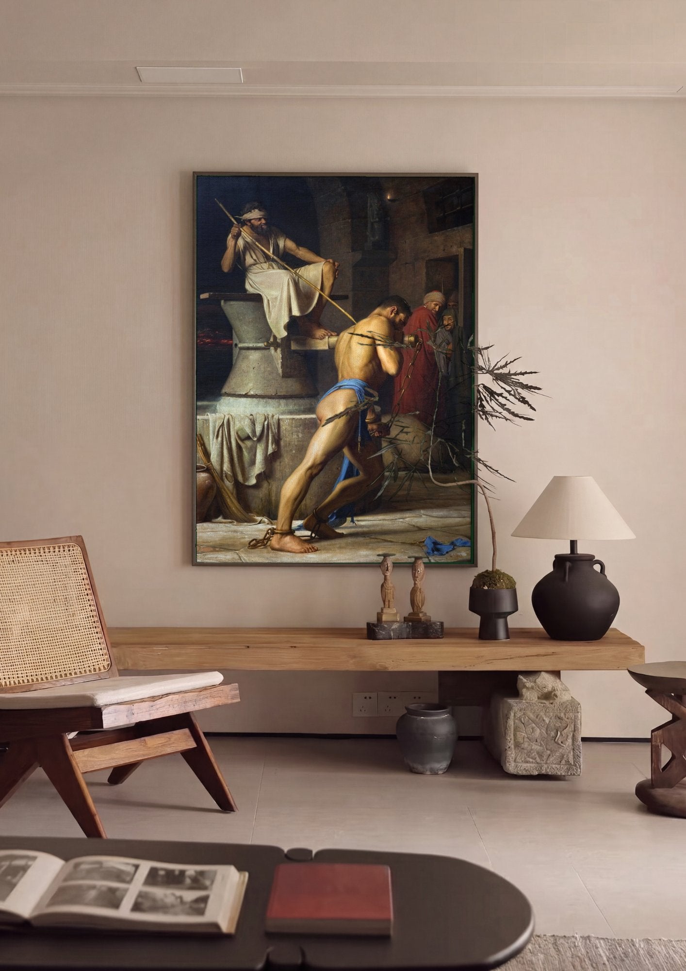 Quadro Decorativo Sansão no Moinho - Carl Bloch em ambiente decorado