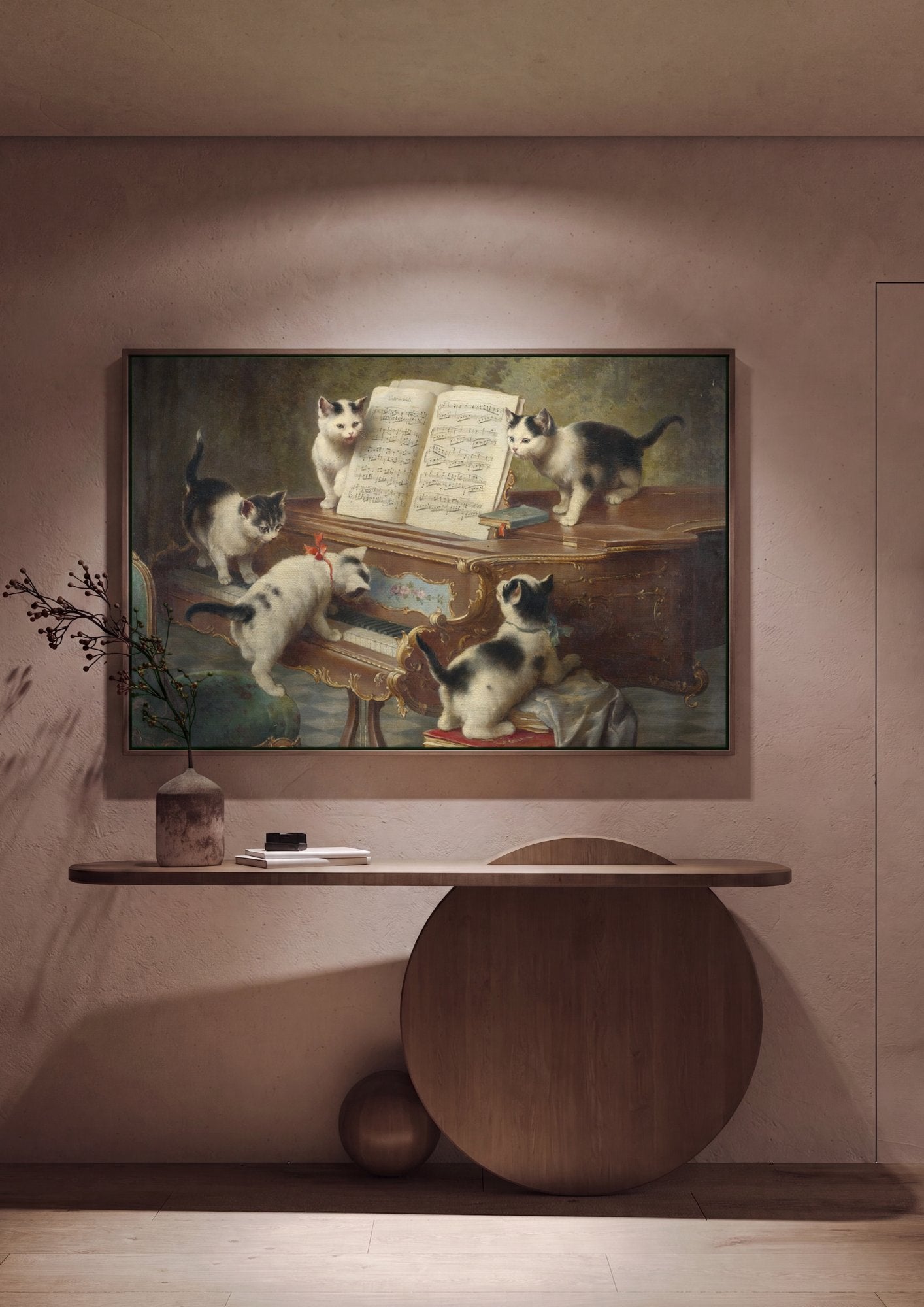Quadro Decorativo Gatinhos ao Piano - Carl Reichert em ambiente decorado