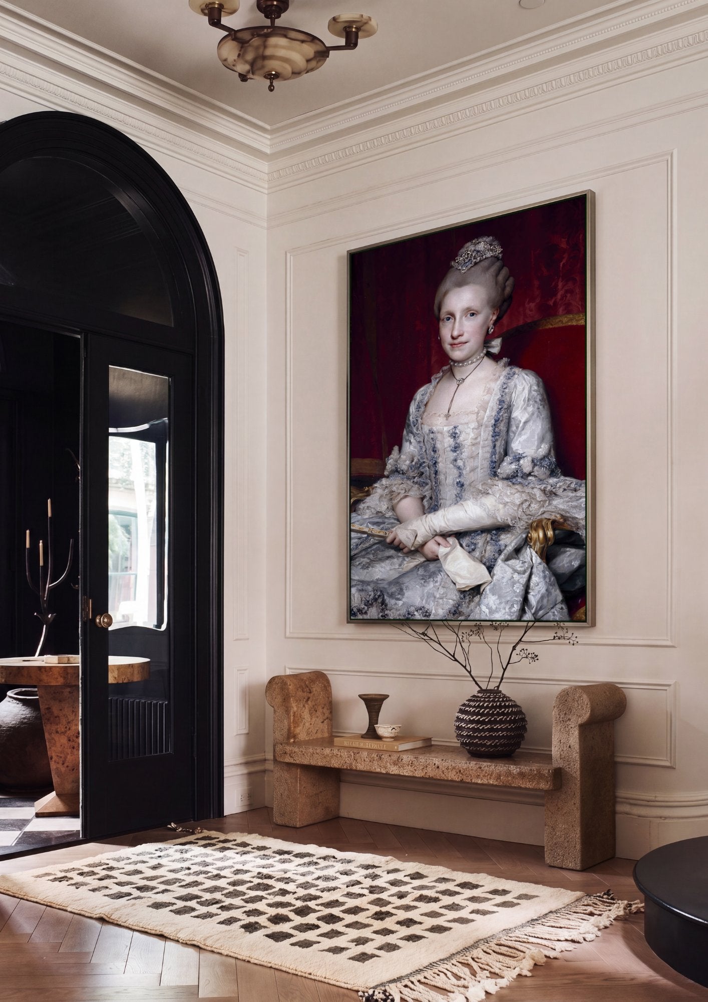 Quadro Decorativo Retrato da Rainha Carlota - Anton Raphael Mengs em ambiente decorado