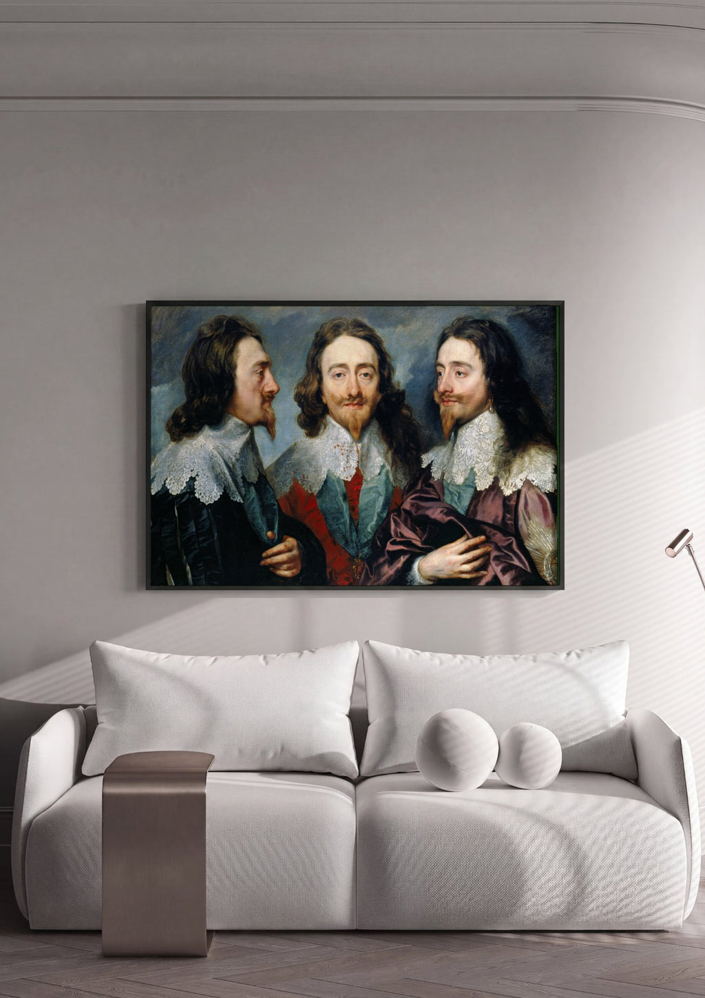 Quadro Decorativo Triplo Retrato de Carlos I - Van Dyck em ambiente decorado