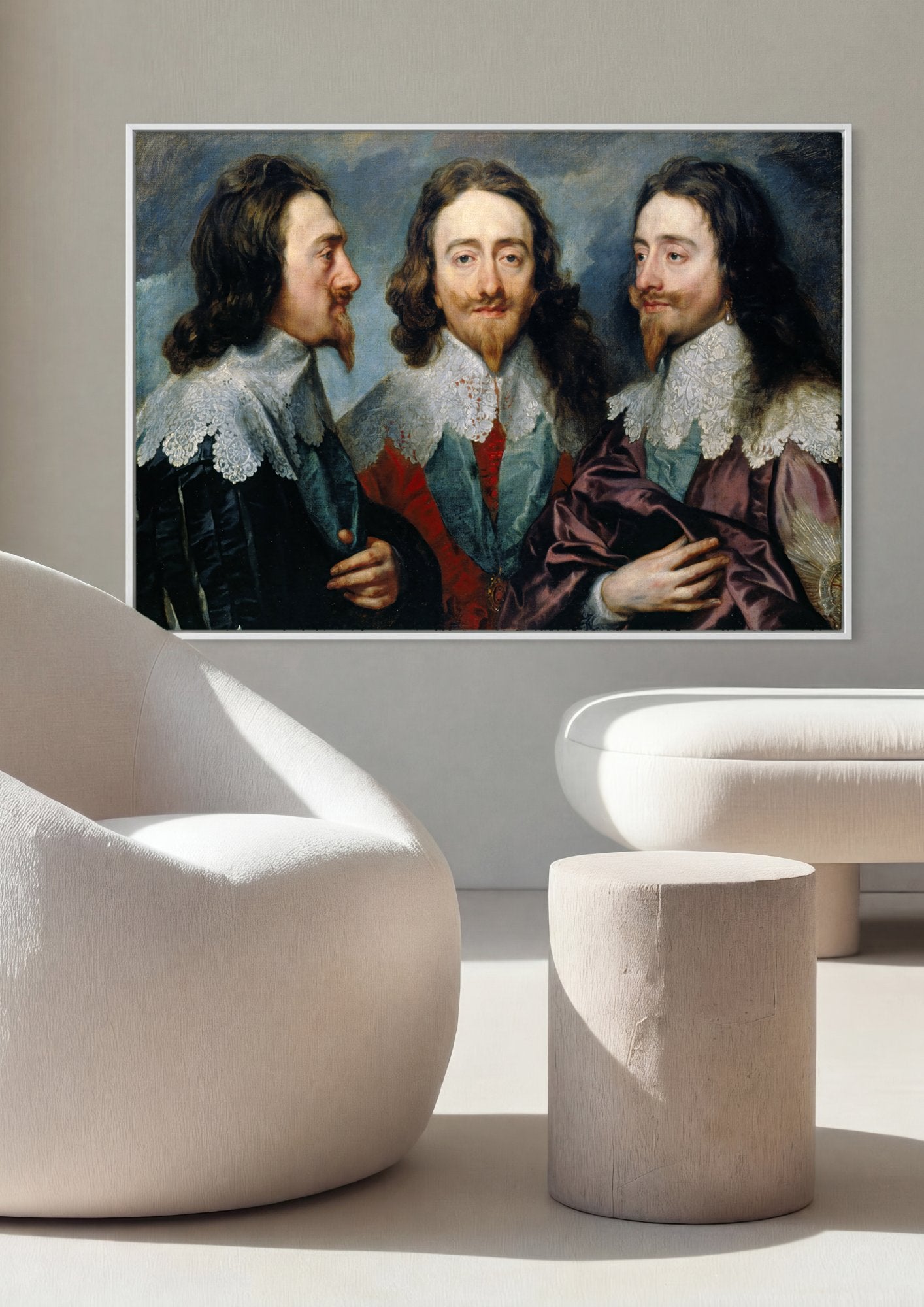 Quadro Decorativo Triplo Retrato de Carlos I - Van Dyck em ambiente decorado