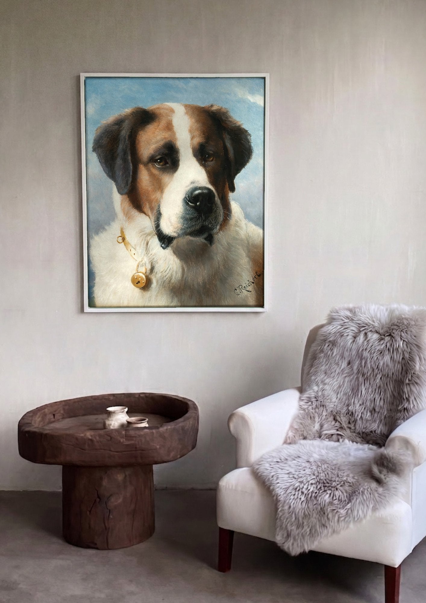 Quadro Decorativo Cão São Bernardo - Carl Reichert em ambiente decorado