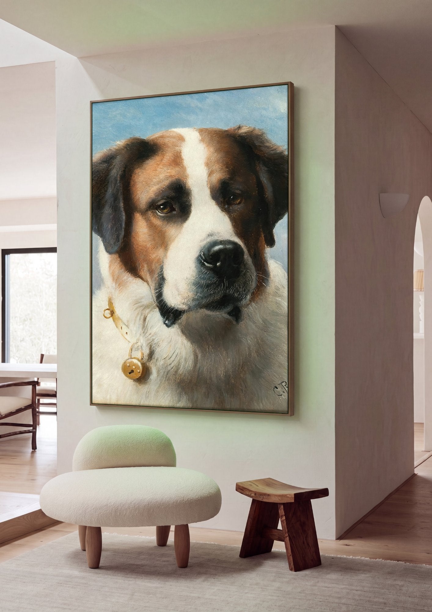 Quadro Decorativo Cão São Bernardo - Carl Reichert em ambiente decorado