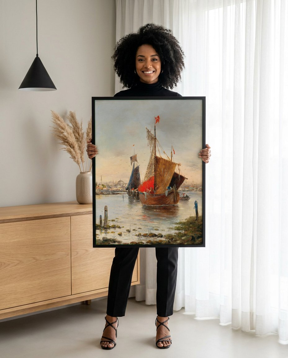 Quadro Decorativo Porto de Istambul - Karl Kaufmann com modelo em ambiente
