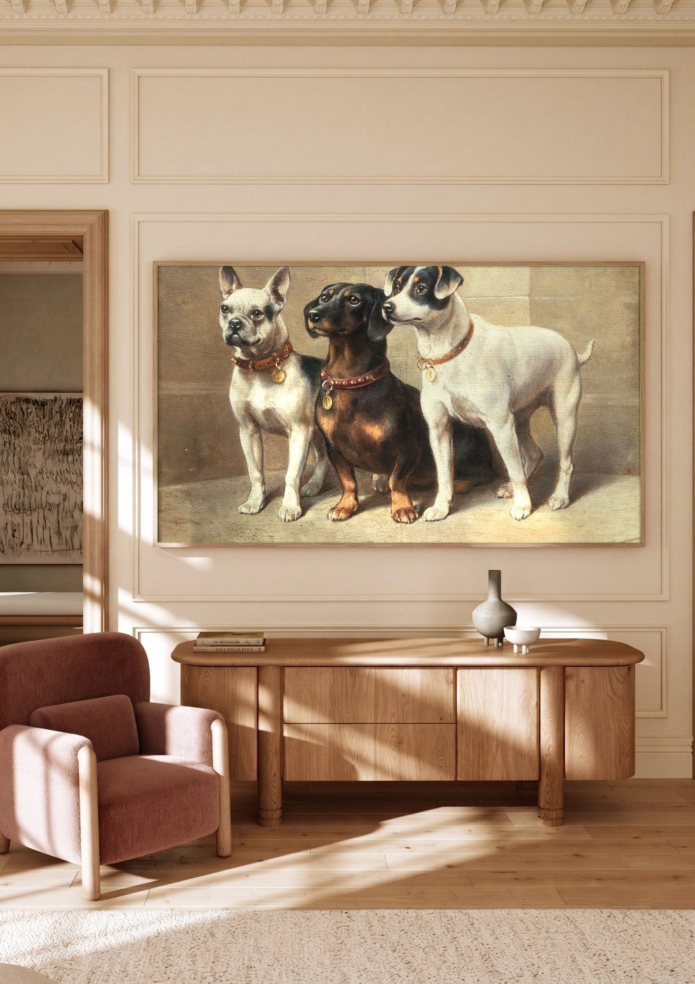Quadro Decorativo Cães de Companhia - Carl Reichert em ambiente decorado