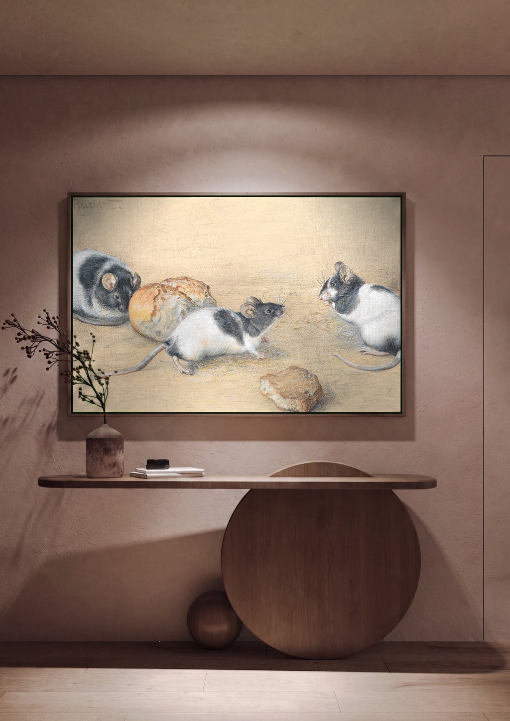 Quadro Decorativo Ratinhos Curiosos - Carl Reichert em ambiente decorado