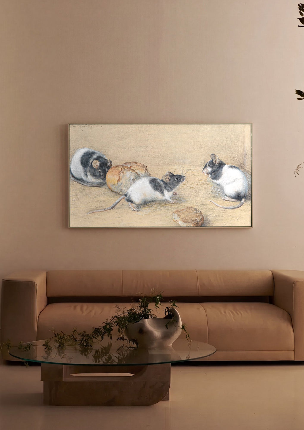 Quadro Decorativo Ratinhos Curiosos - Carl Reichert em ambiente decorado